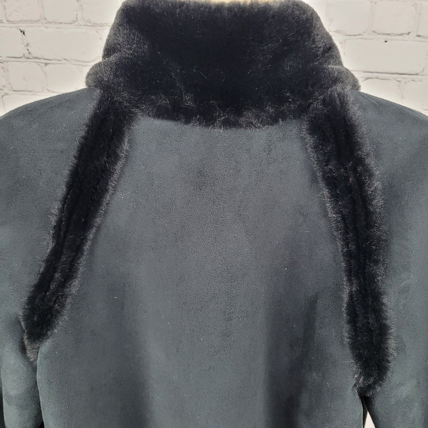 Drew Black Faux Vegan Suede Soft Fur Lined Crop Jacket USA Made Size Small S