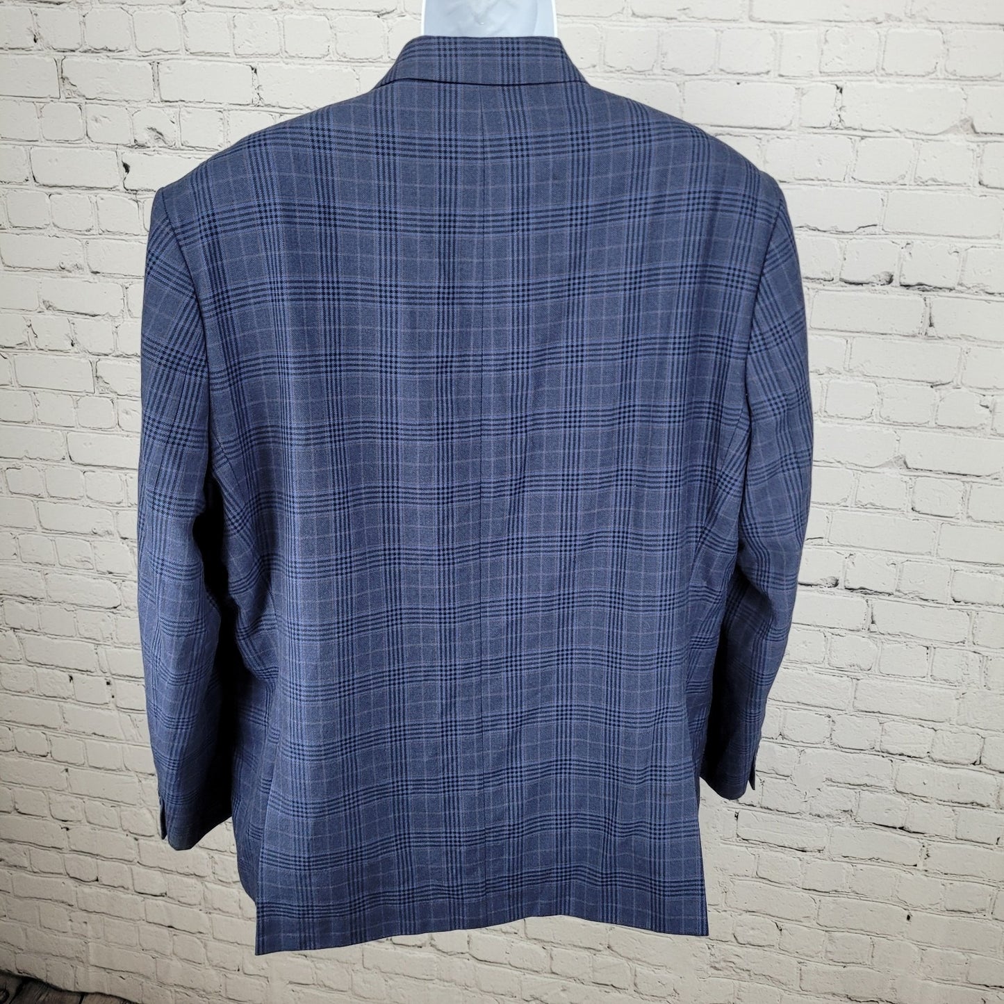 Van Heusen Studio Blue Plaid 2 Button Vented Notch Blazer Sport Coat Size 48R