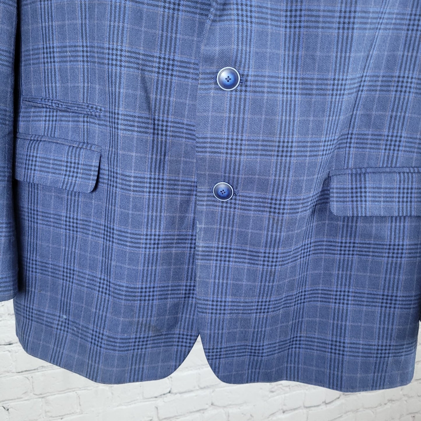 Van Heusen Studio Blue Plaid 2 Button Vented Notch Blazer Sport Coat Size 48R