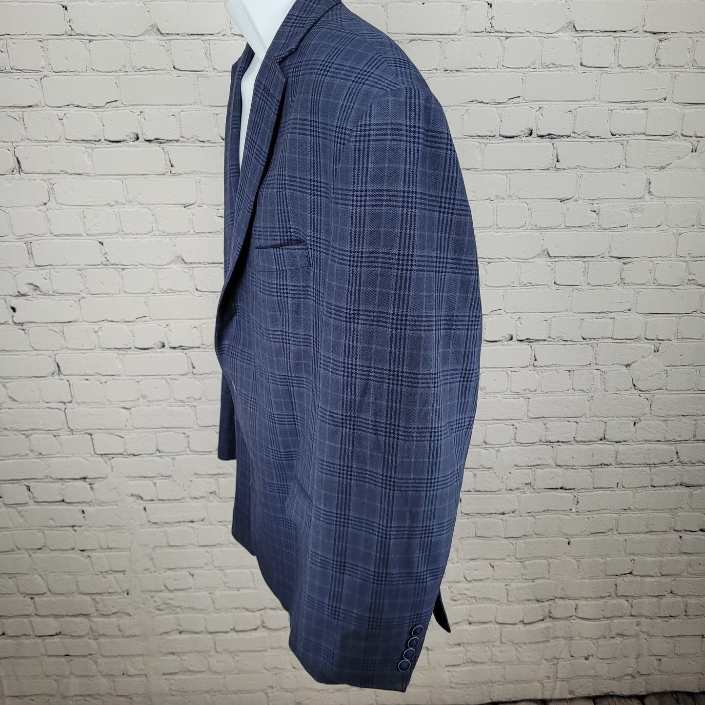 Van Heusen Studio Blue Plaid 2 Button Vented Notch Blazer Sport Coat Size 48R