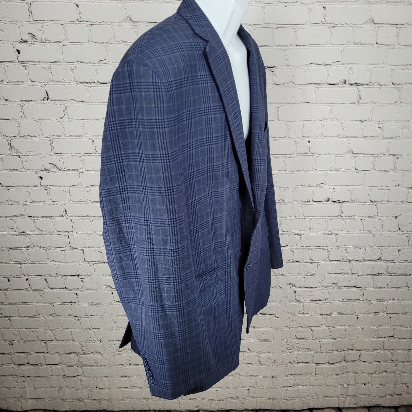 Van Heusen Studio Blue Plaid 2 Button Vented Notch Blazer Sport Coat Size 48R