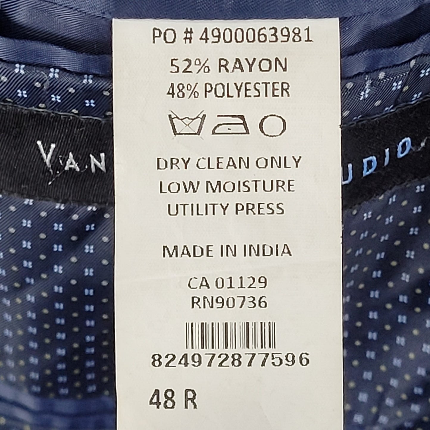 Van Heusen Studio Blue Plaid 2 Button Vented Notch Blazer Sport Coat Size 48R