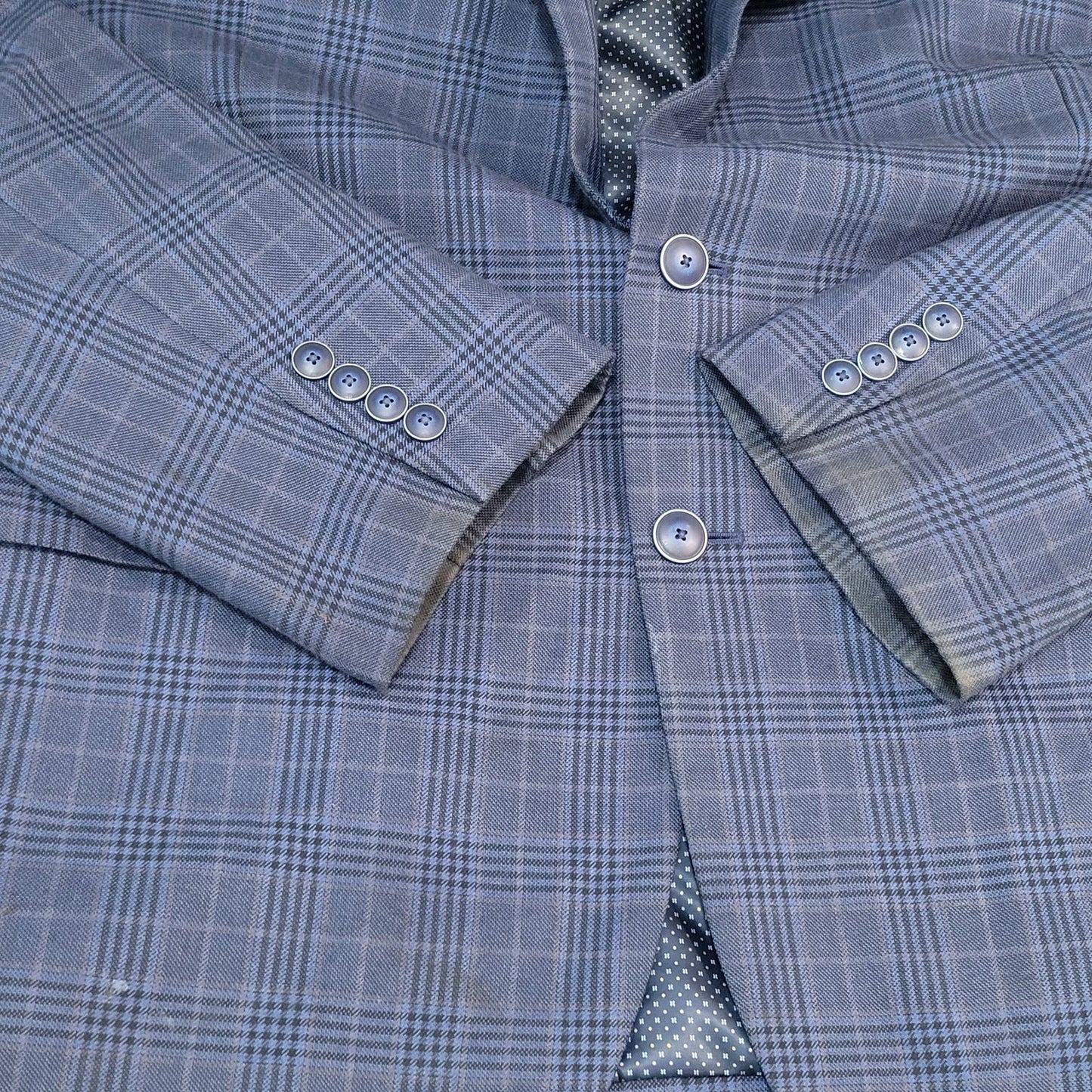 Van Heusen Studio Blue Plaid 2 Button Vented Notch Blazer Sport Coat Size 48R