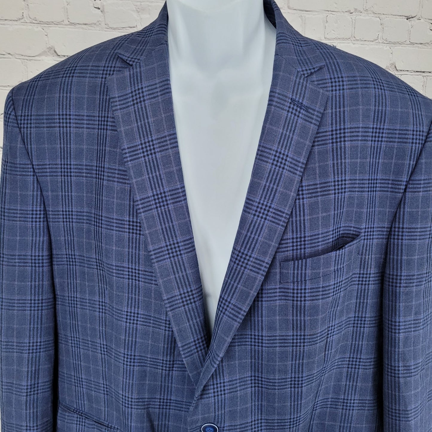 Van Heusen Studio Blue Plaid 2 Button Vented Notch Blazer Sport Coat Size 48R