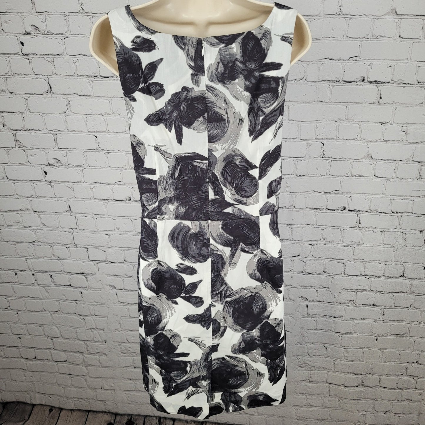 Ann Taylor Black & White Belted Sleeveless Lined Stretch Shift Dress Size 12
