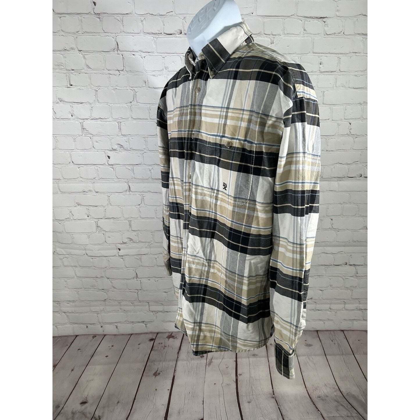 Twenty X Wrangler Jean Co Plaid White Brown Blue Long Sleeve Button Plaid XL
