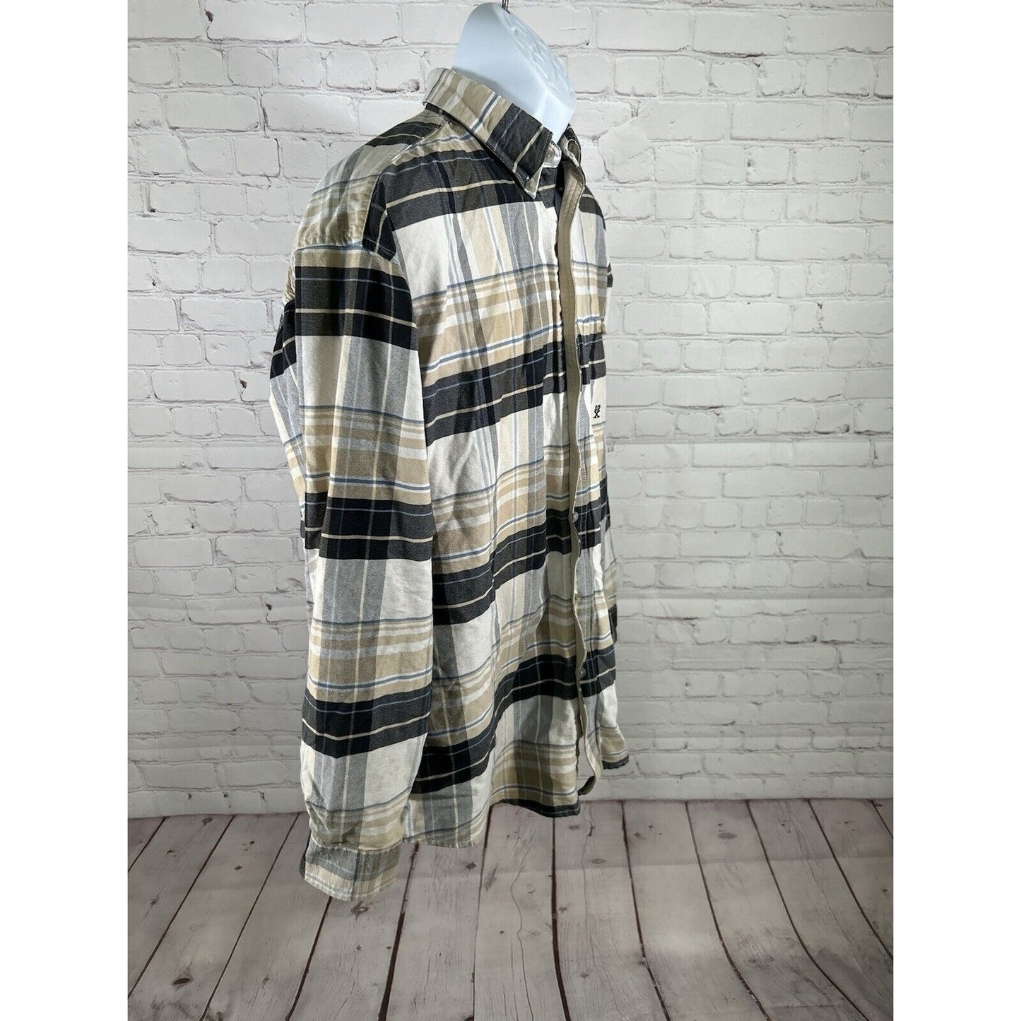 Twenty X Wrangler Jean Co Plaid White Brown Blue Long Sleeve Button Plaid XL