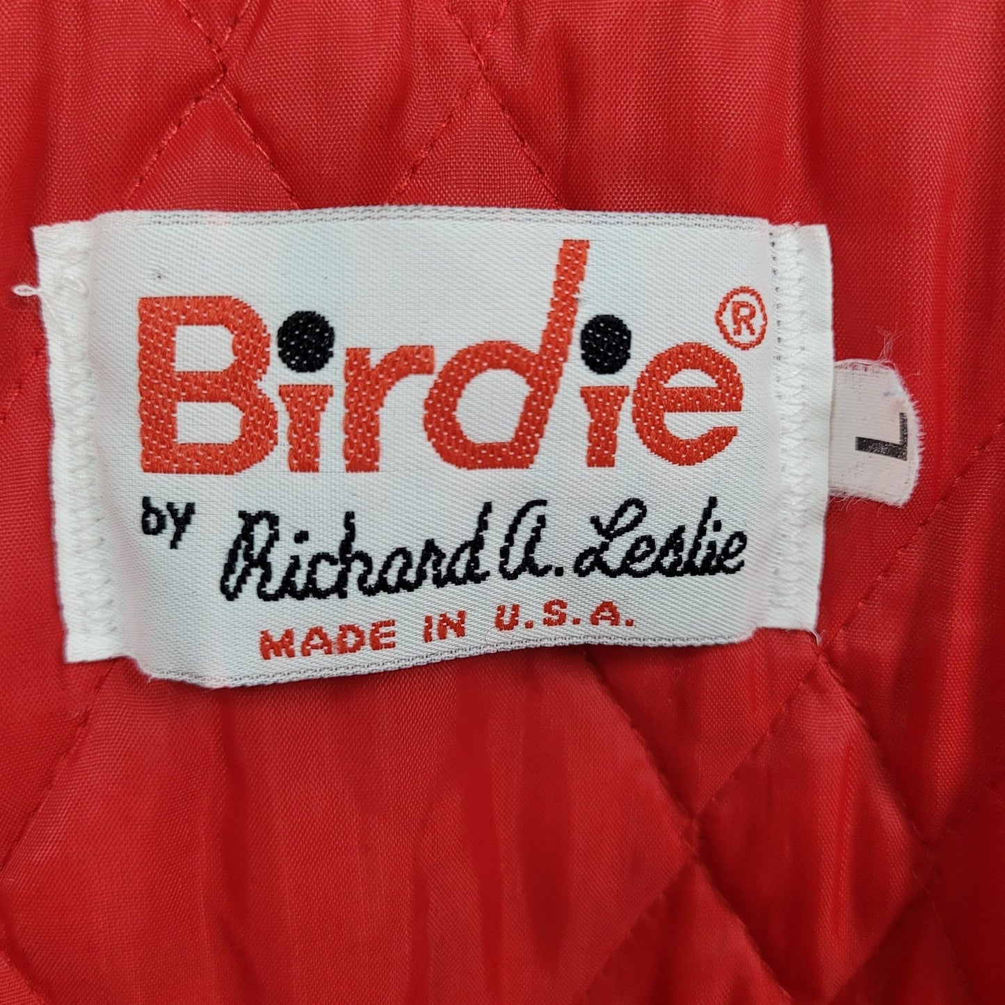 VTG Birdie Racing Products Red Snapped Bomber Jacket USA Made Retro Large L