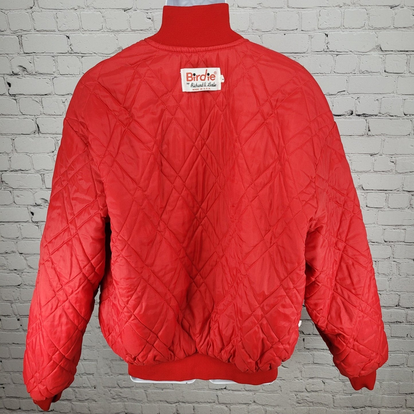 VTG Birdie Racing Products Red Snapped Bomber Jacket USA Made Retro Large L