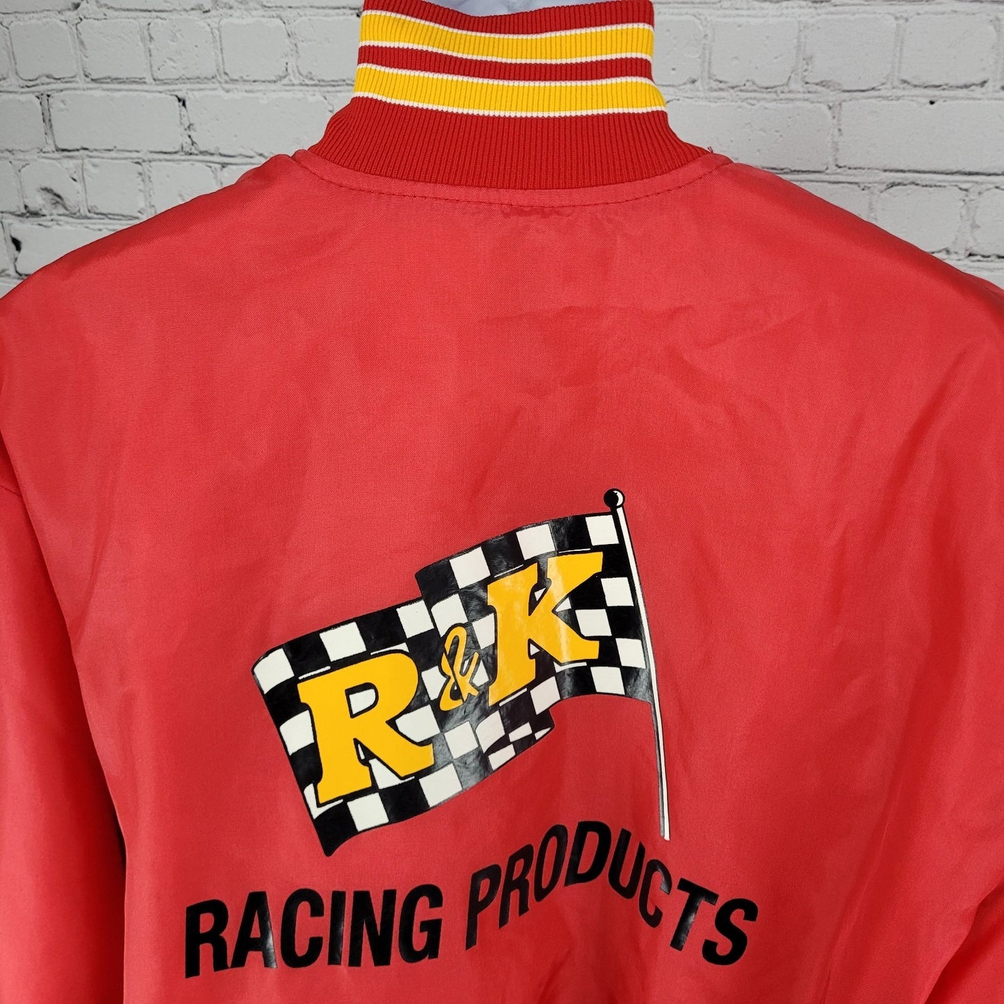 VTG Birdie Racing Products Red Snapped Bomber Jacket USA Made Retro Large L