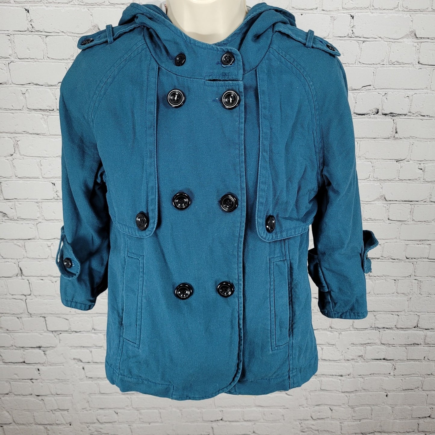 Tulle Anthropologie Blue Cotton Double Breasted 3/4 Sleeve Jacket Size Small S