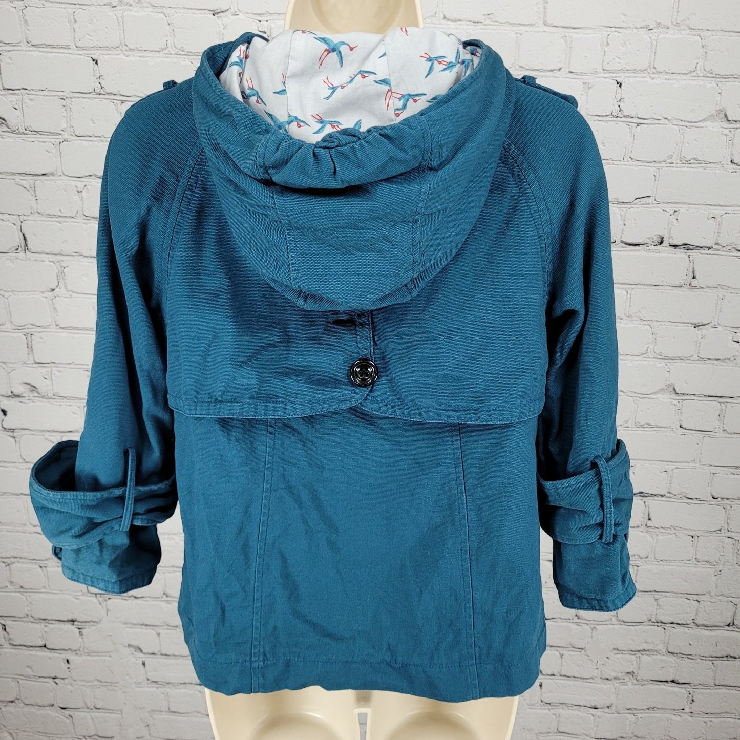 Tulle Anthropologie Blue Cotton Double Breasted 3/4 Sleeve Jacket Size Small S