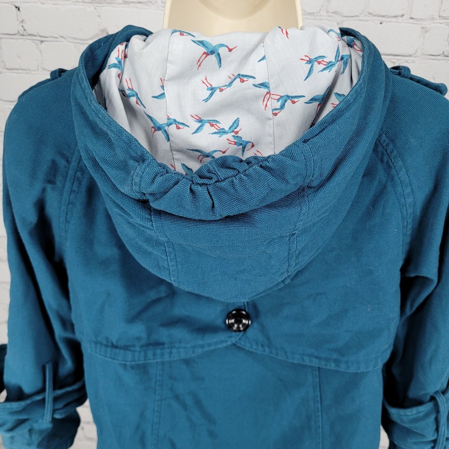 Tulle Anthropologie Blue Cotton Double Breasted 3/4 Sleeve Jacket Size Small S