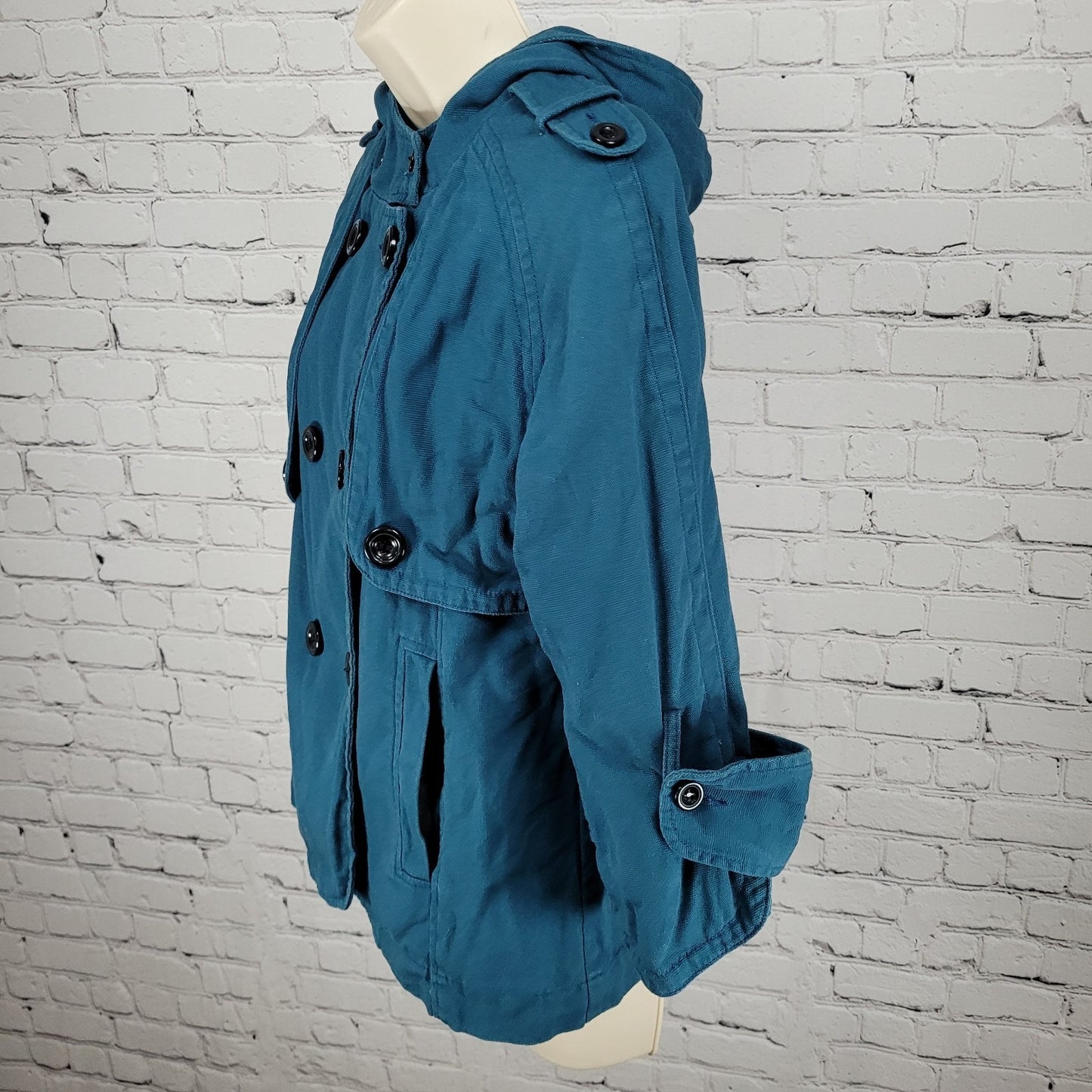 Tulle Anthropologie Blue Cotton Double Breasted 3/4 Sleeve Jacket Size Small S