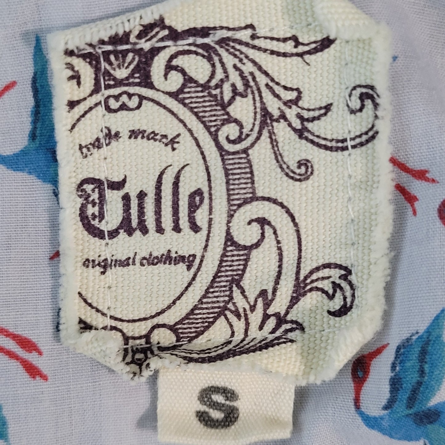 Tulle Anthropologie Blue Cotton Double Breasted 3/4 Sleeve Jacket Size Small S