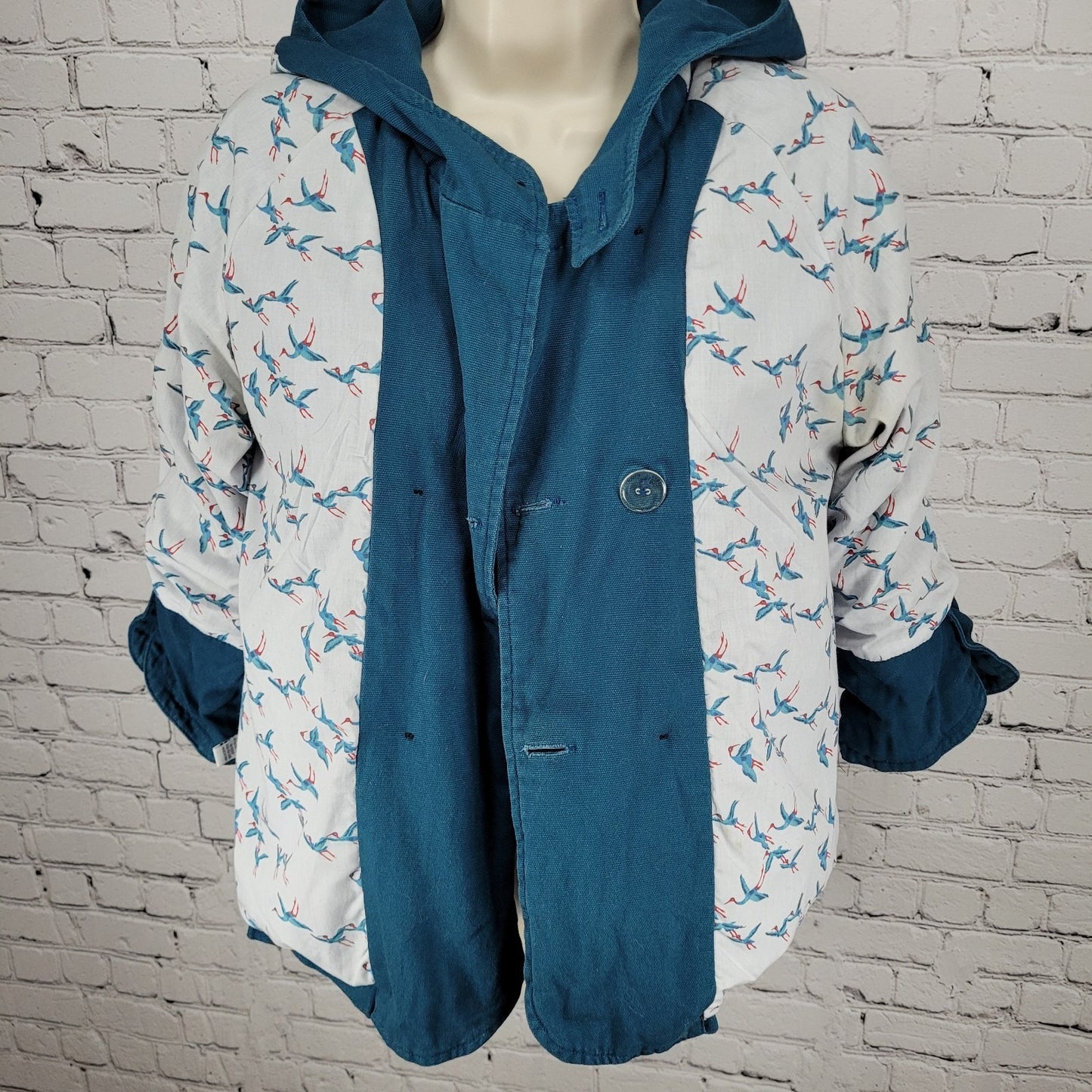 Tulle Anthropologie Blue Cotton Double Breasted 3/4 Sleeve Jacket Size Small S