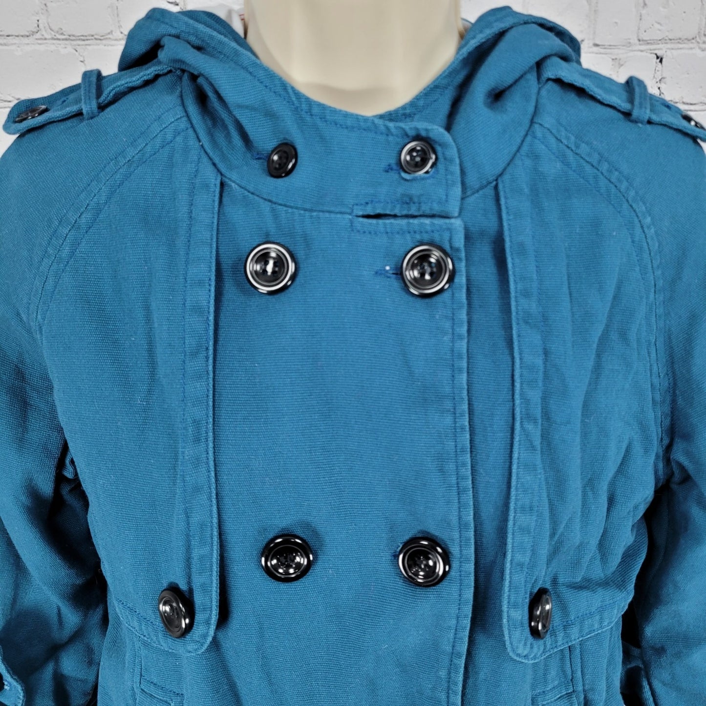 Tulle Anthropologie Blue Cotton Double Breasted 3/4 Sleeve Jacket Size Small S
