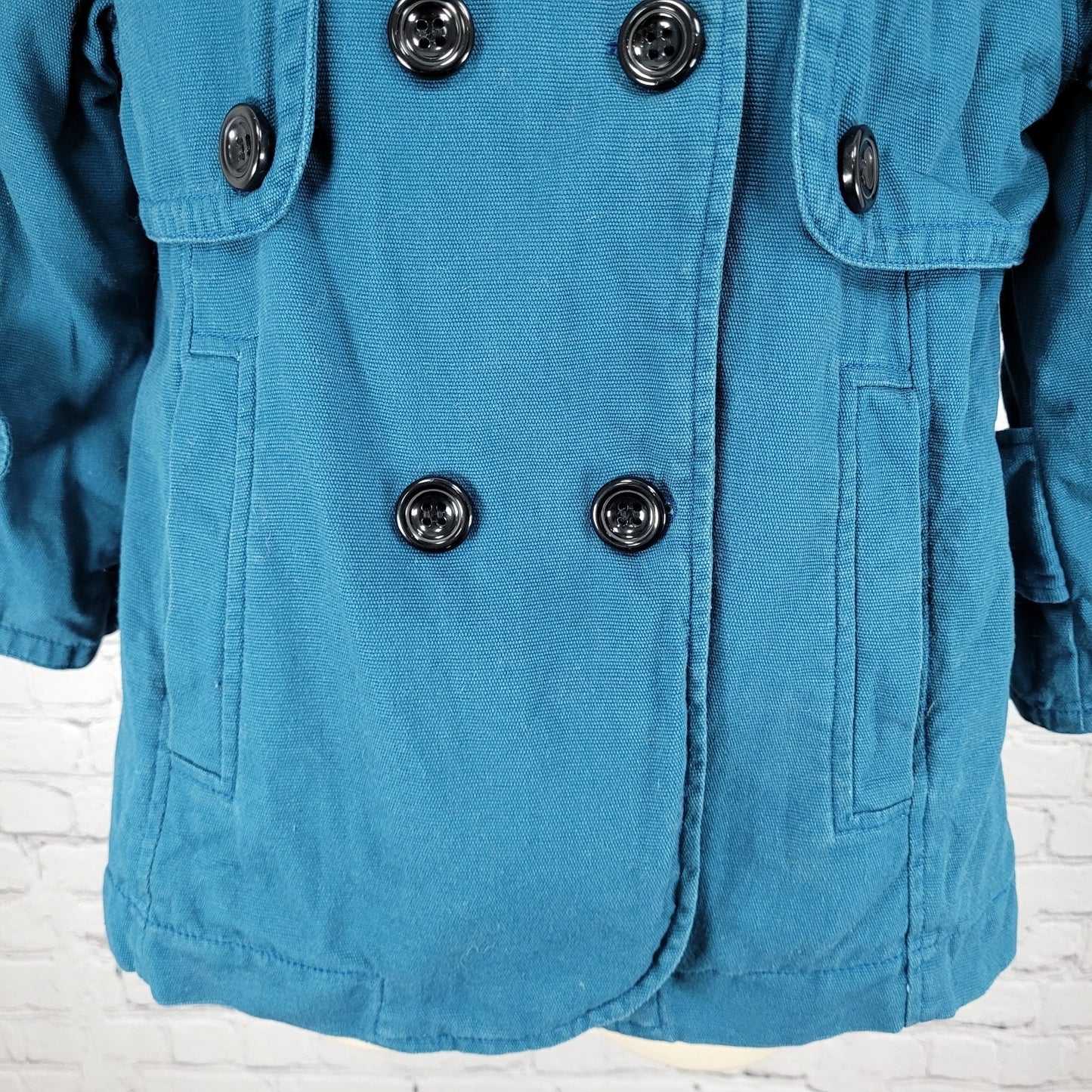 Tulle Anthropologie Blue Cotton Double Breasted 3/4 Sleeve Jacket Size Small S