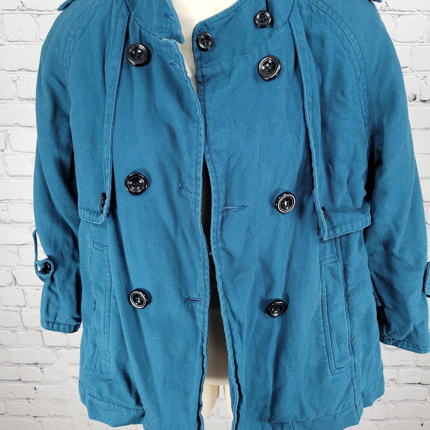Tulle Anthropologie Blue Cotton Double Breasted 3/4 Sleeve Jacket Size Small S