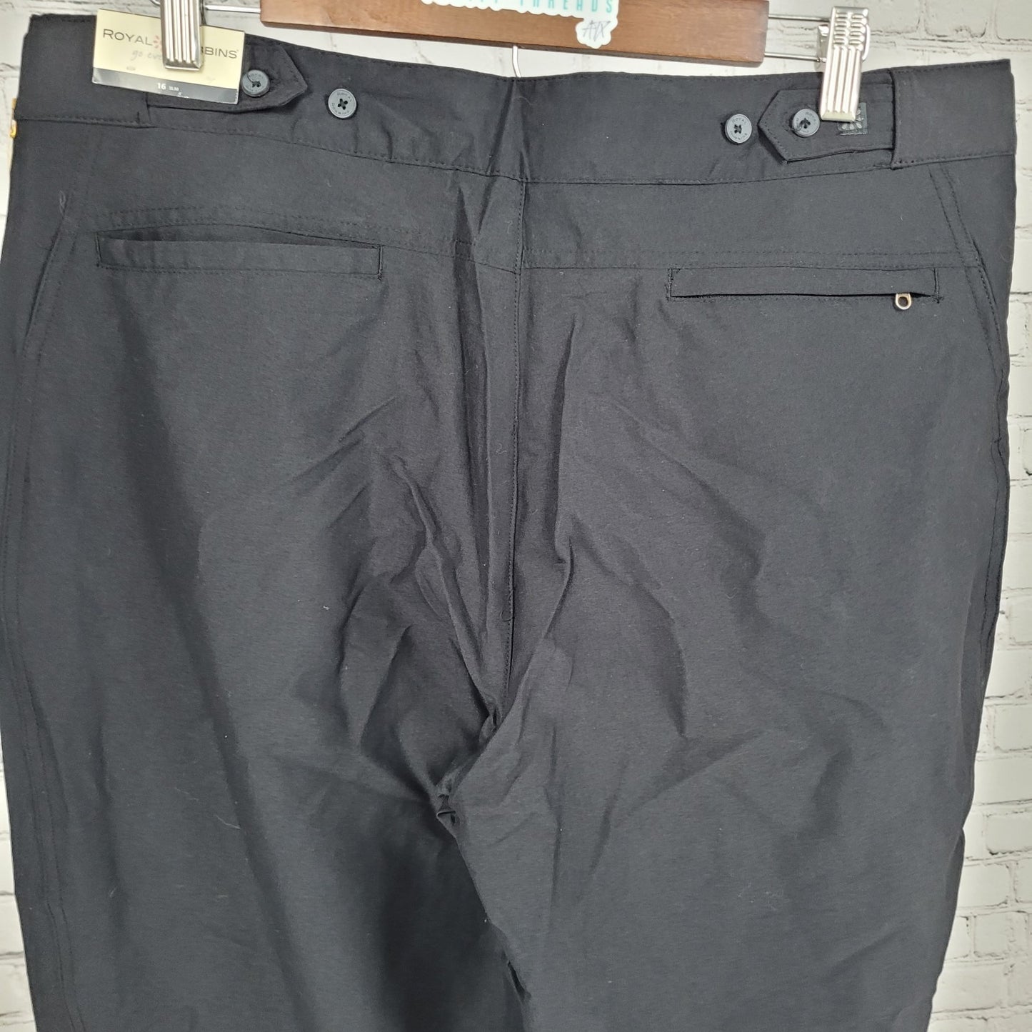 NWT Royal Robbins Black Paseo Stretch Nylon Traveler UPF Pants Slim 16 (36x28)