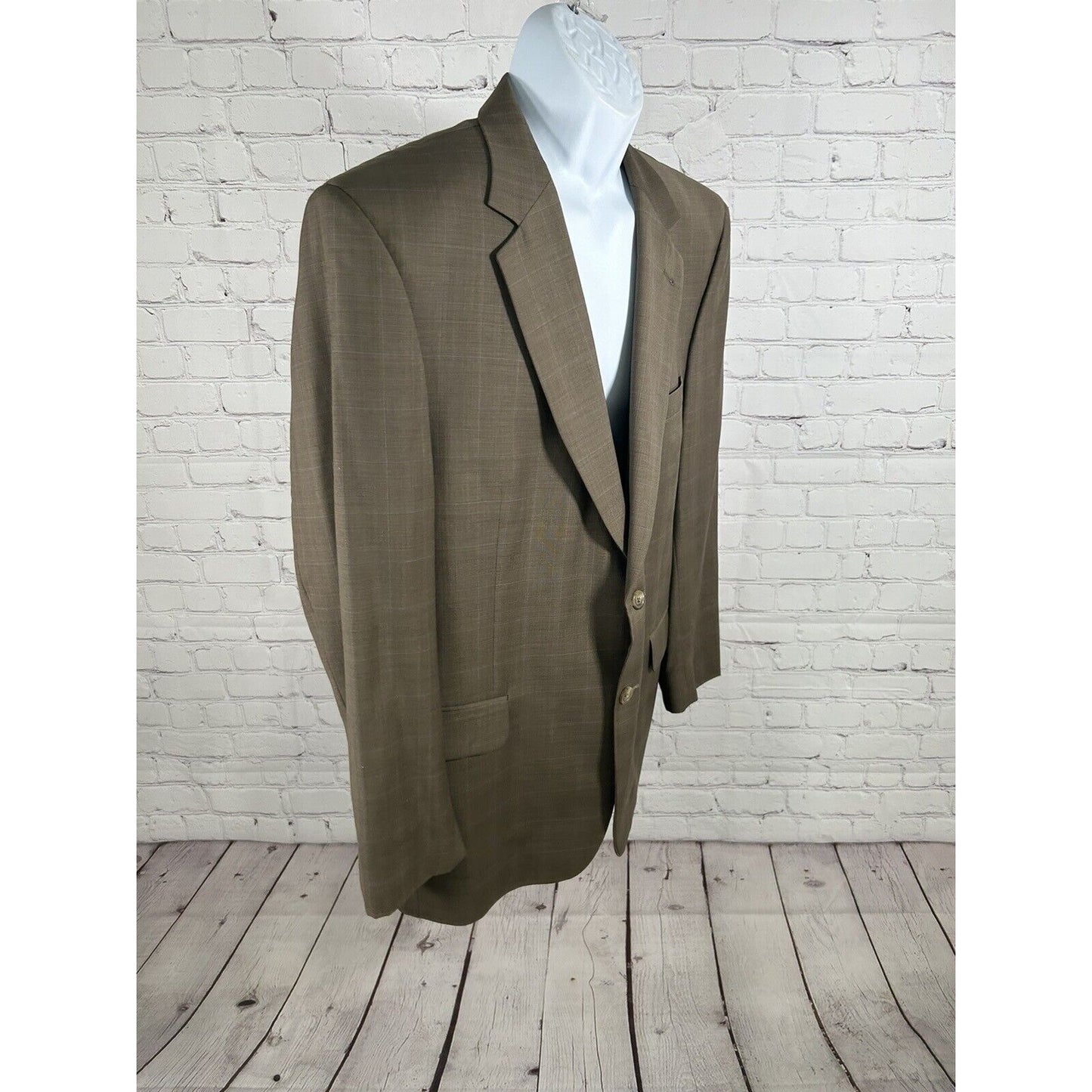 Jos A Bank Brown Blue Plaid 100% Wool Two Button Jacket Blazer Men’s 44R