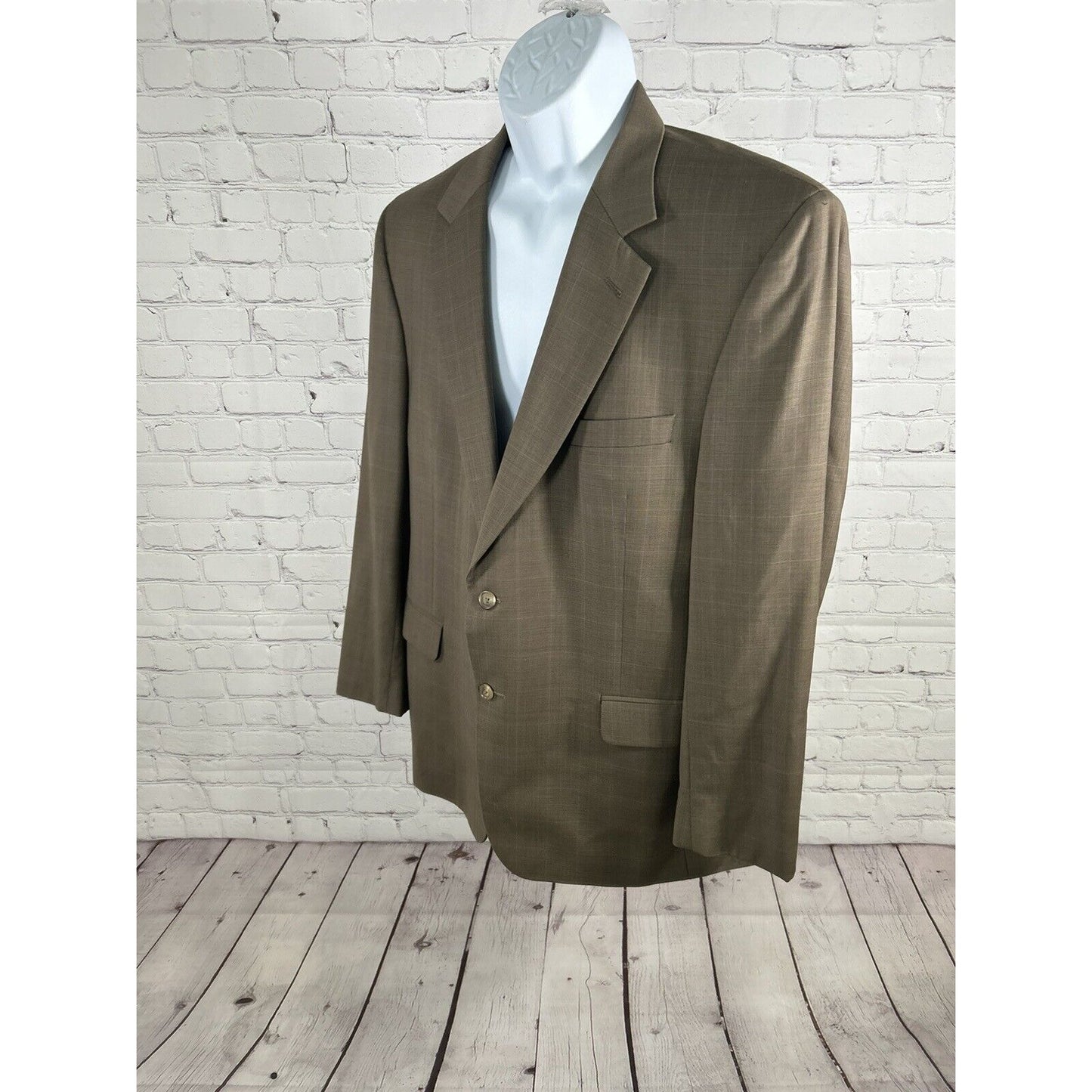 Jos A Bank Brown Blue Plaid 100% Wool Two Button Jacket Blazer Men’s 44R