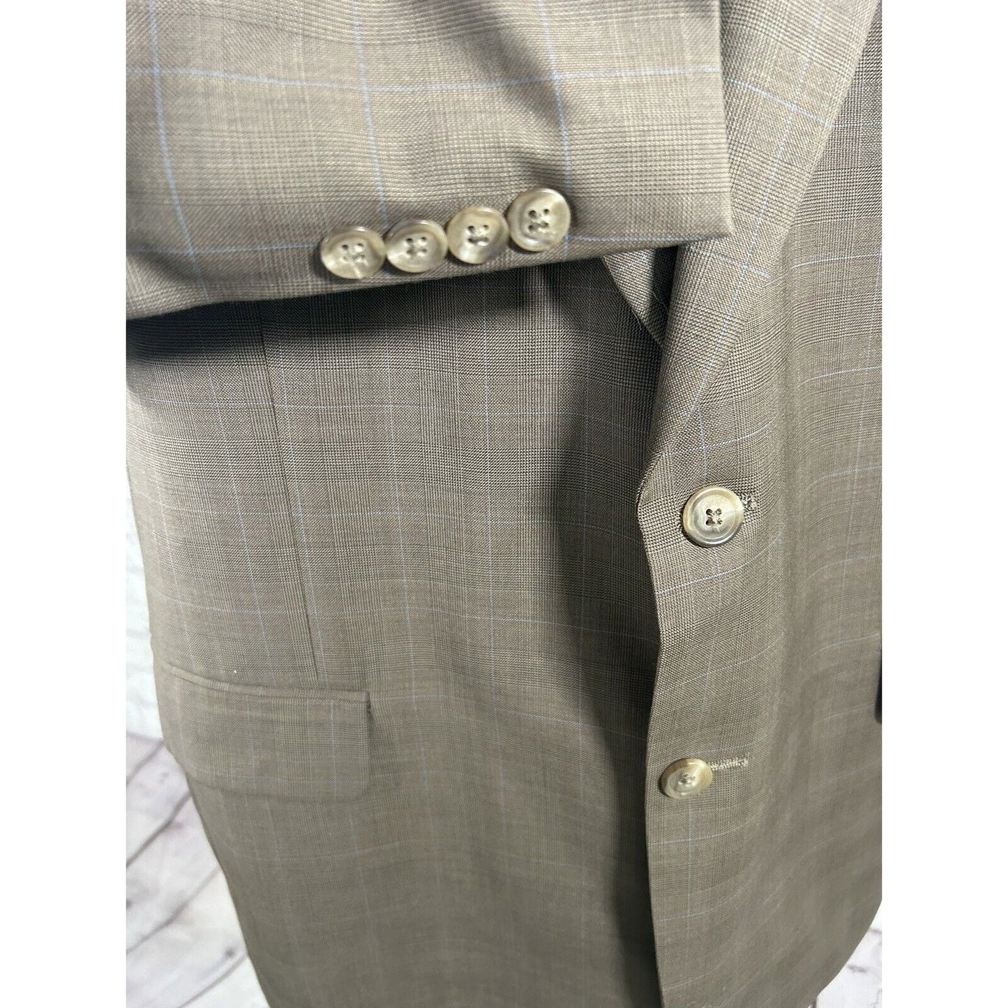 Jos A Bank Brown Blue Plaid 100% Wool Two Button Jacket Blazer Men’s 44R