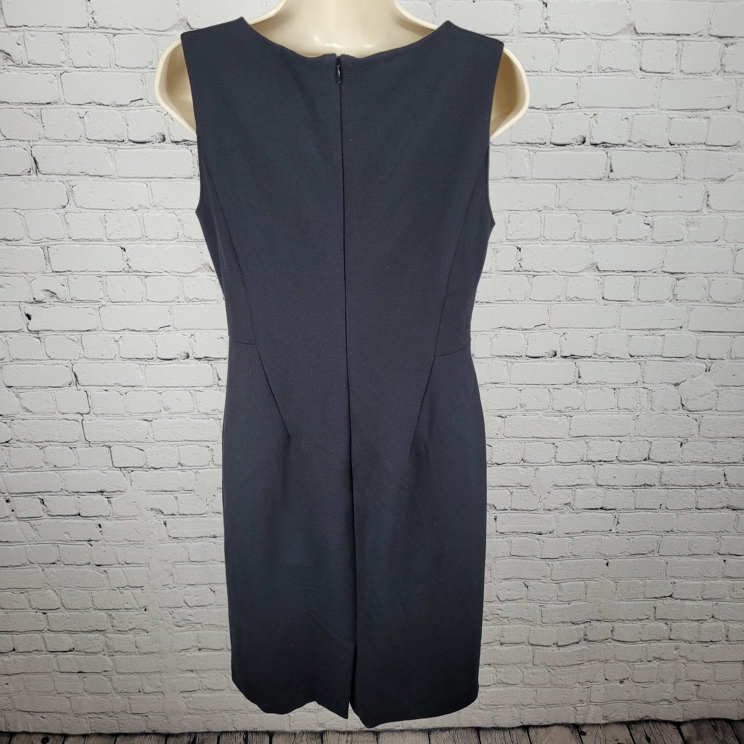 Land's End Black Sleeveless Stretch Square Neck Back Slit Sheath Dress Size 6