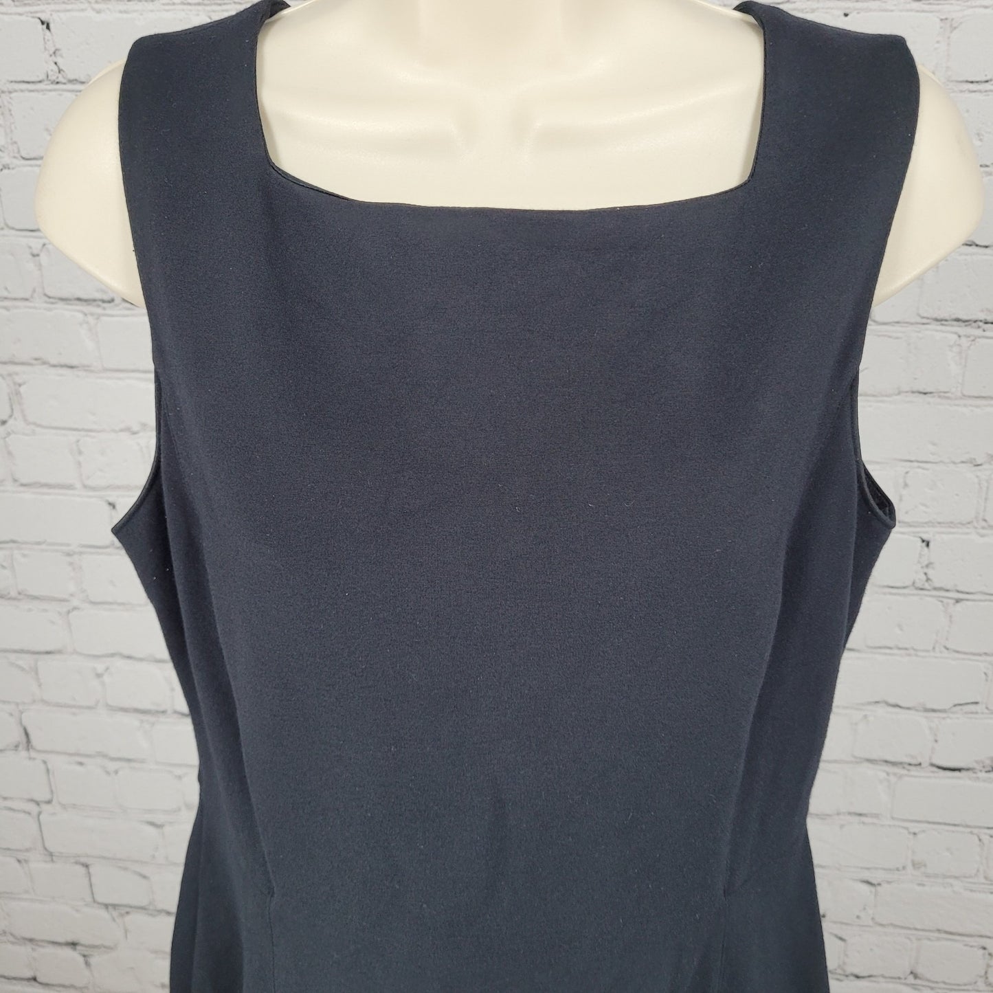 Land's End Black Sleeveless Stretch Square Neck Back Slit Sheath Dress Size 6