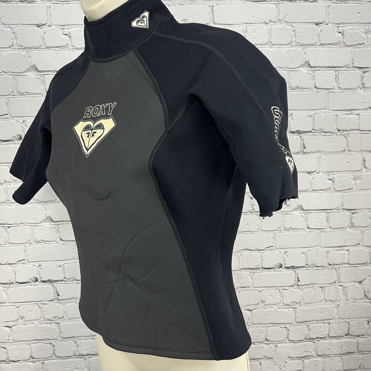 Roxy Quicksilver Black Short Sleeve Wetsuit Top Zipped Back Beach Womens Size 14