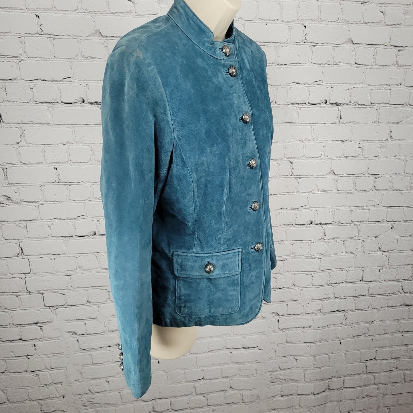 Charter Club Blue Genuine Suede Leather Buttoned Lined Jacket Size Medium M