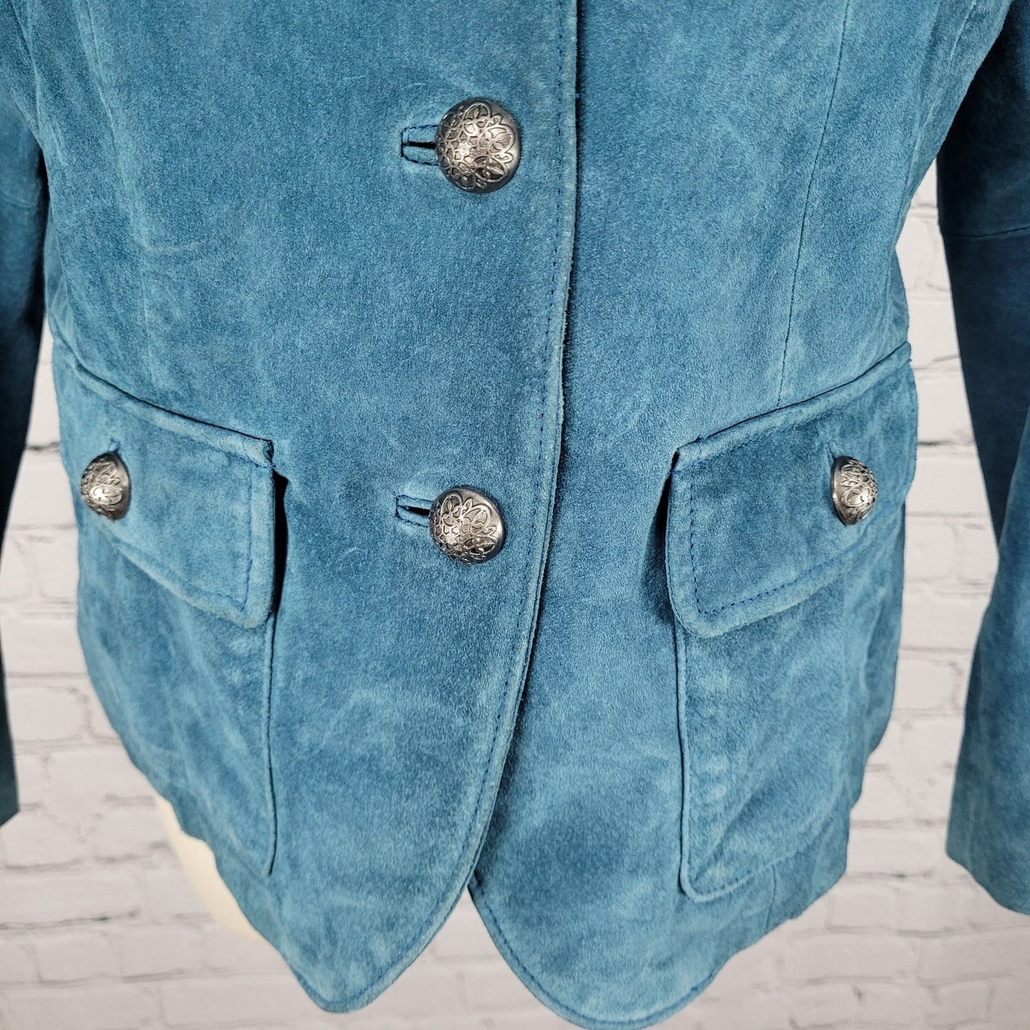 Charter Club Blue Genuine Suede Leather Buttoned Lined Jacket Size Medium M