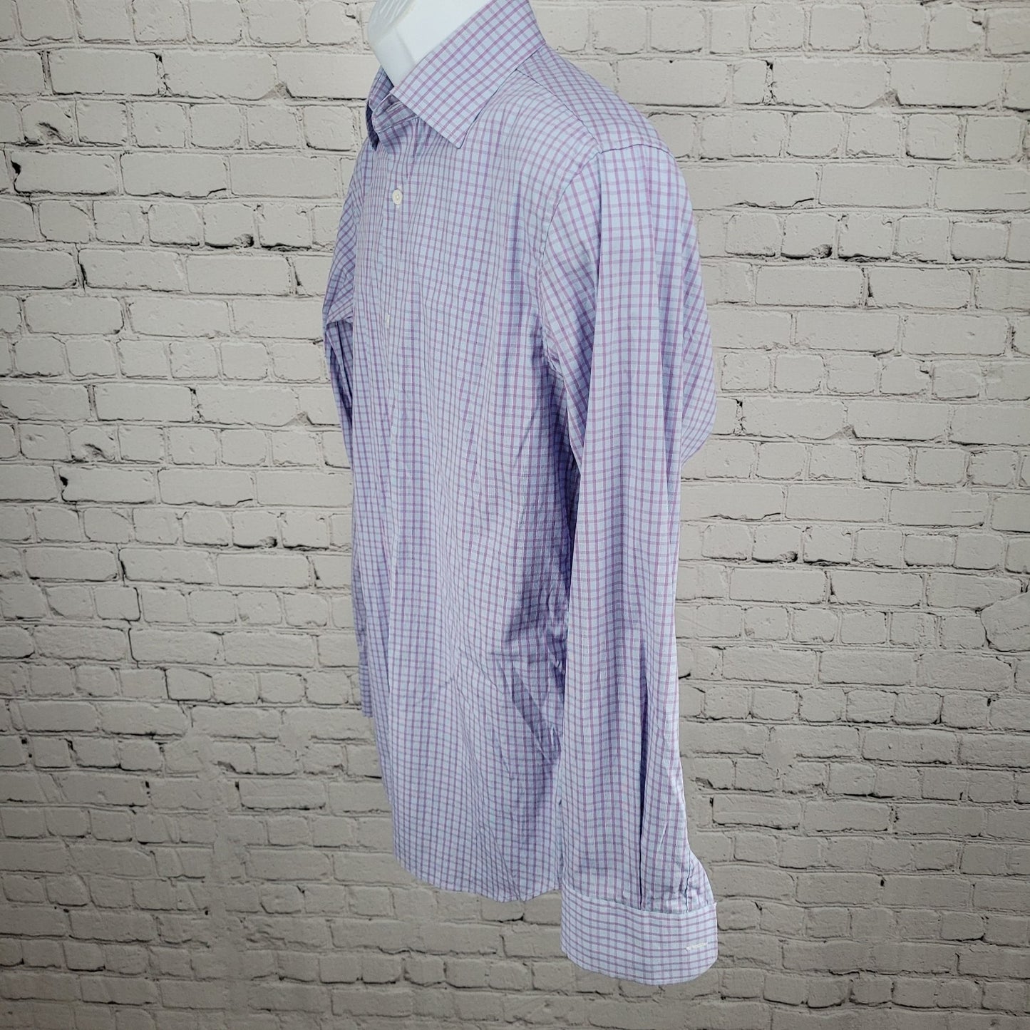 Bonobos Blue Purple Stretch Slim Fit Check Long Sleeve Shirt Size Medium M 15.5