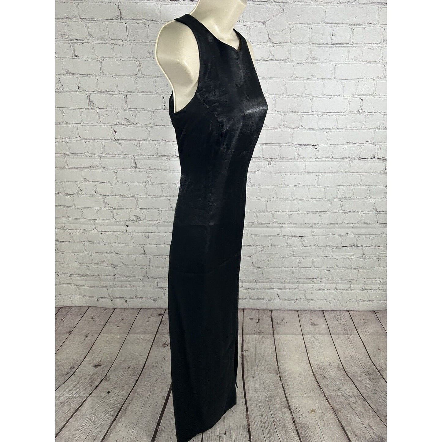 VTG Ever Beauty Shimmery Black Back Cut Out Full Length Side Slit Womens Dress 6