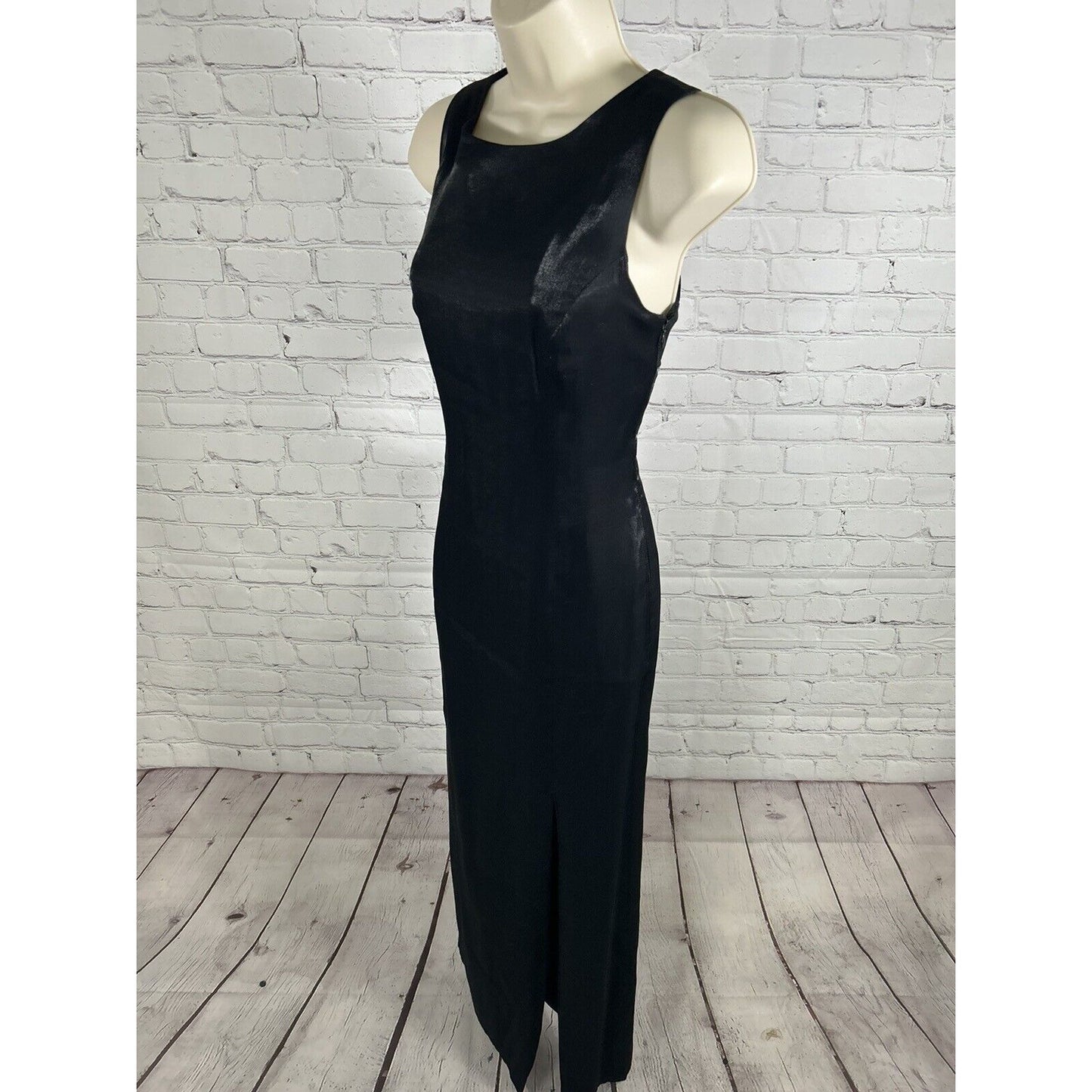 VTG Ever Beauty Shimmery Black Back Cut Out Full Length Side Slit Womens Dress 6