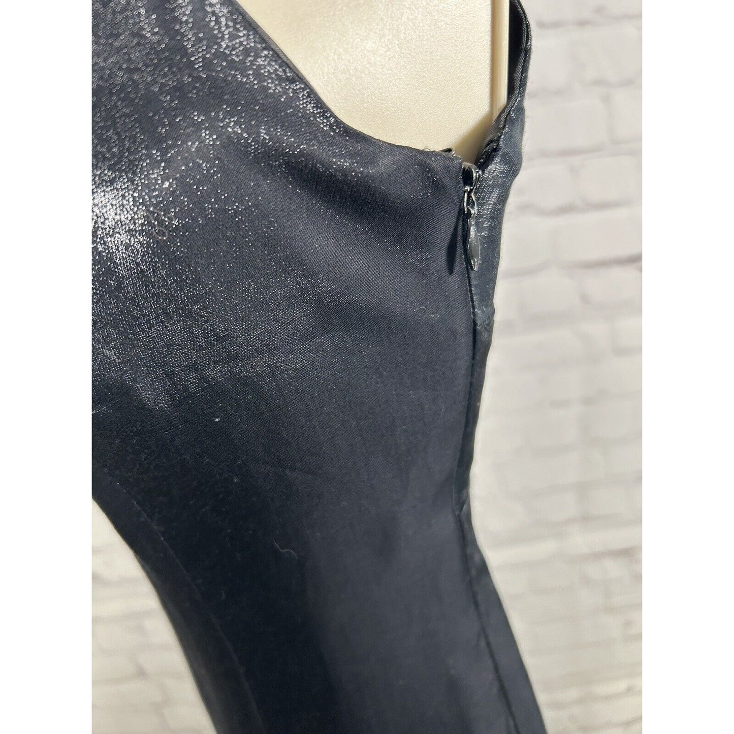 VTG Ever Beauty Shimmery Black Back Cut Out Full Length Side Slit Womens Dress 6