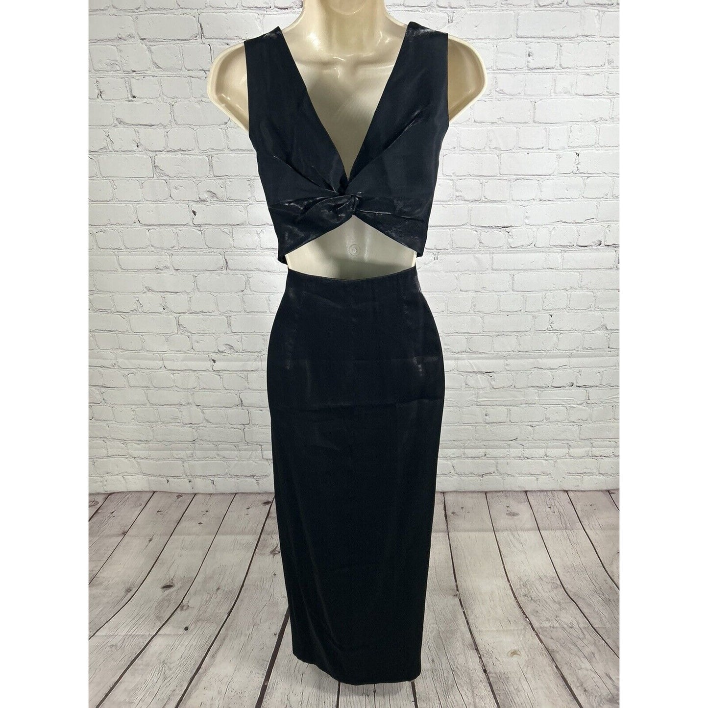 VTG Ever Beauty Shimmery Black Back Cut Out Full Length Side Slit Womens Dress 6