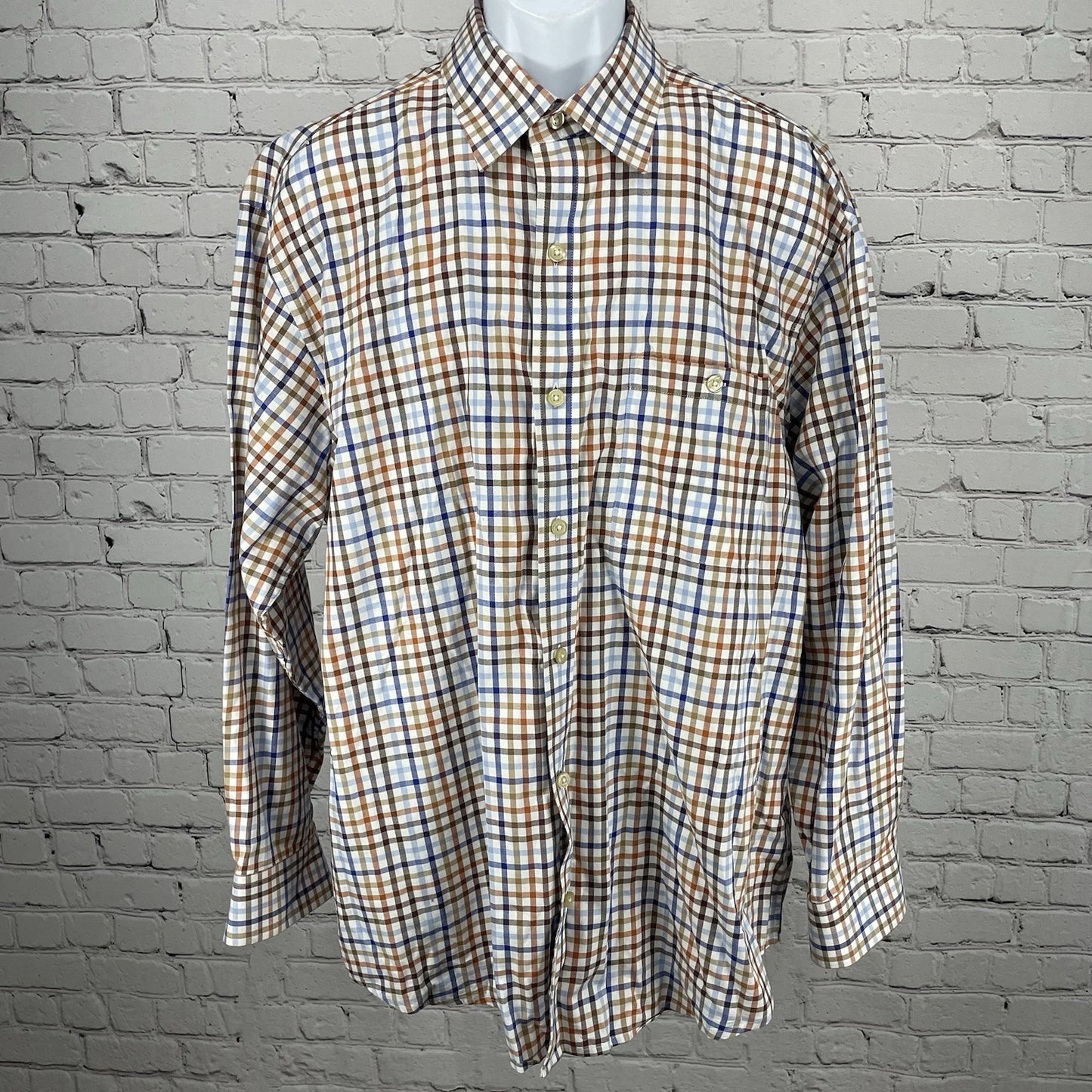 Orvis Multicolor Check Cotton Long Sleeve Button Up Lightweight Shirt Size XL