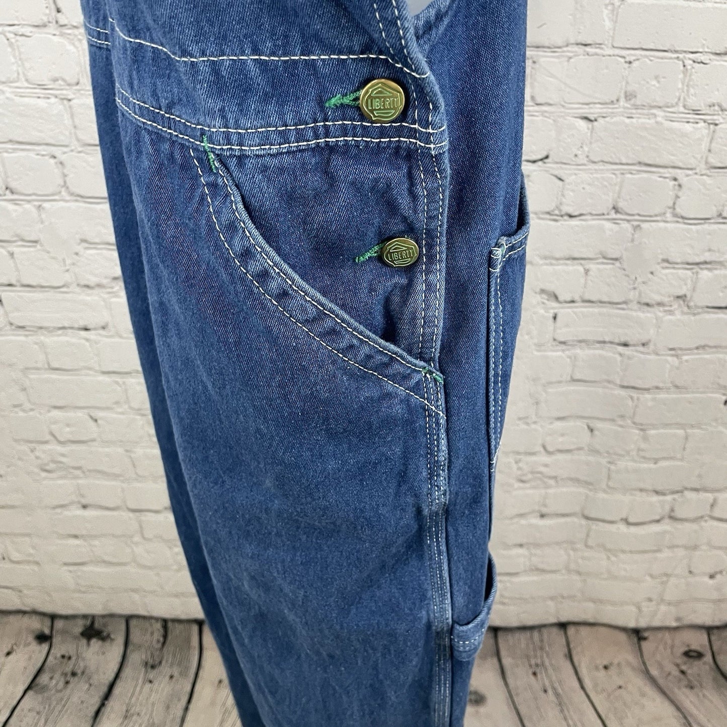 Liberty Blue Denim 100% Cotton Cargo Pockets Workwear Overalls Size 36x28