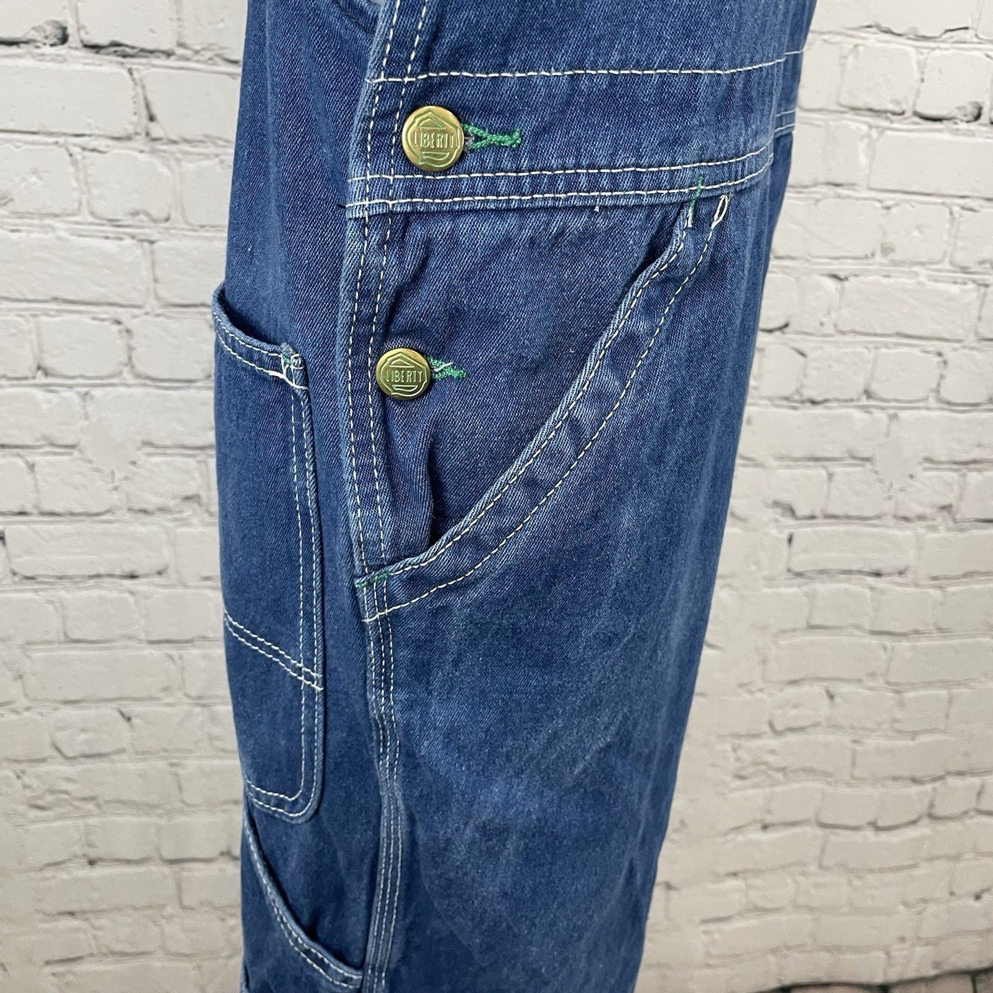 Liberty Blue Denim 100% Cotton Cargo Pockets Workwear Overalls Size 36x28