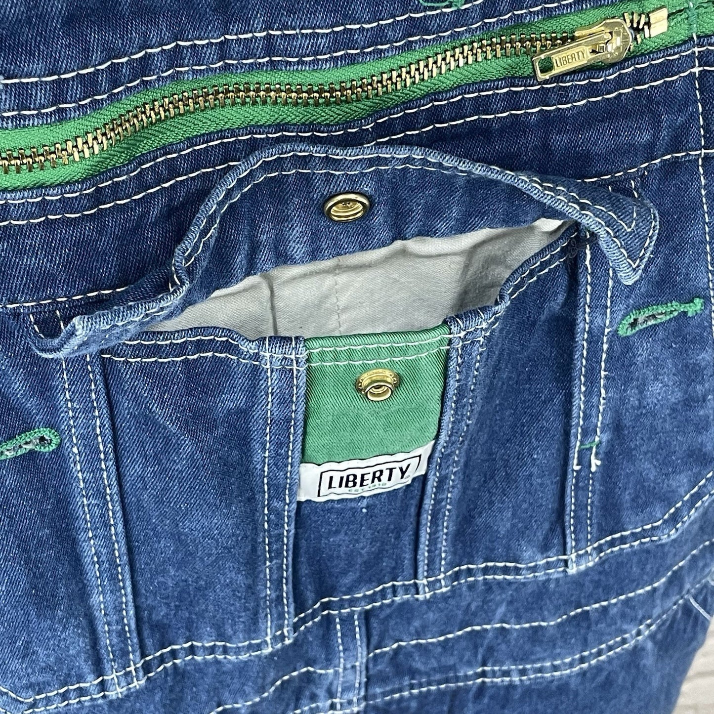 Liberty Blue Denim 100% Cotton Cargo Pockets Workwear Overalls Size 36x28