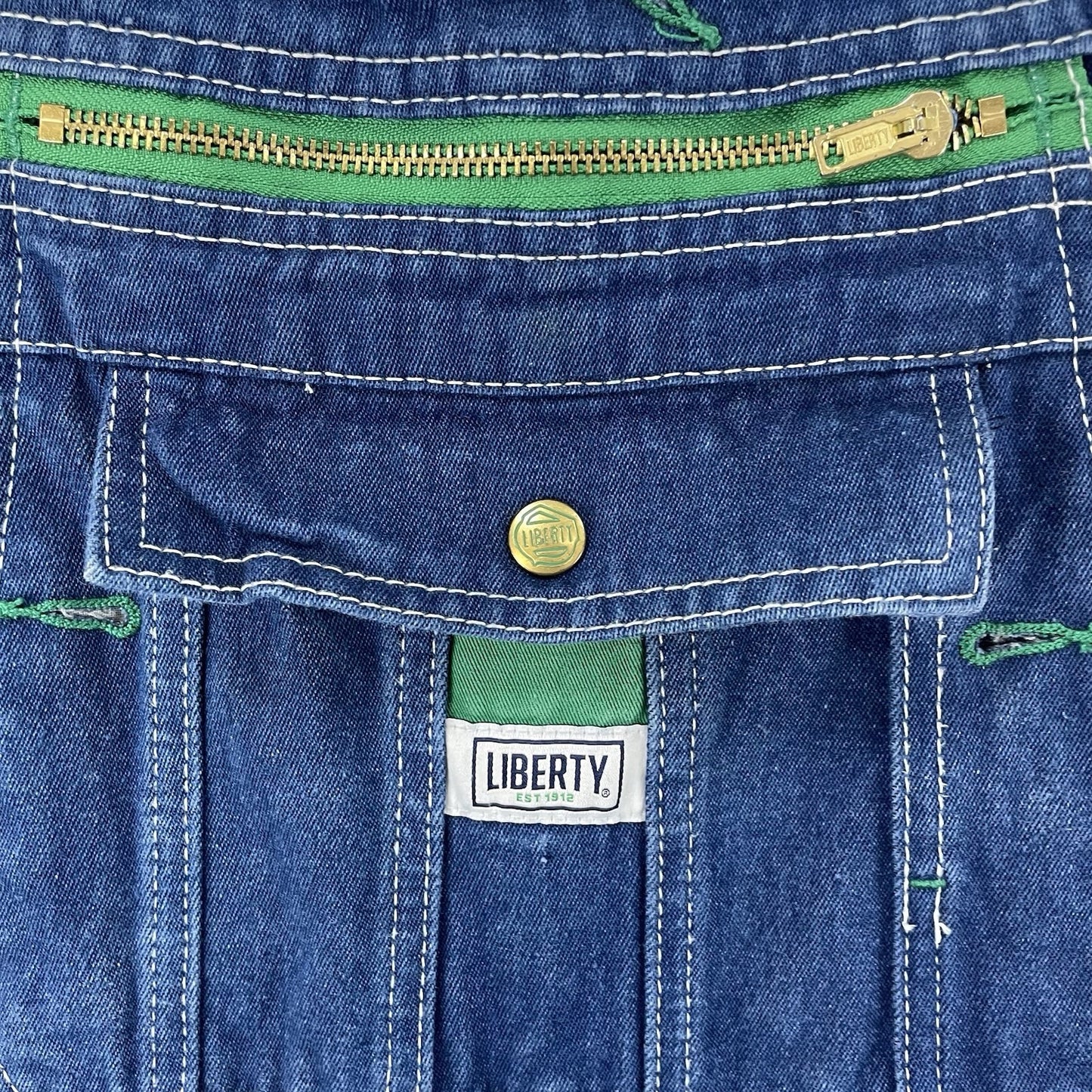 Liberty Blue Denim 100% Cotton Cargo Pockets Workwear Overalls Size 36x28