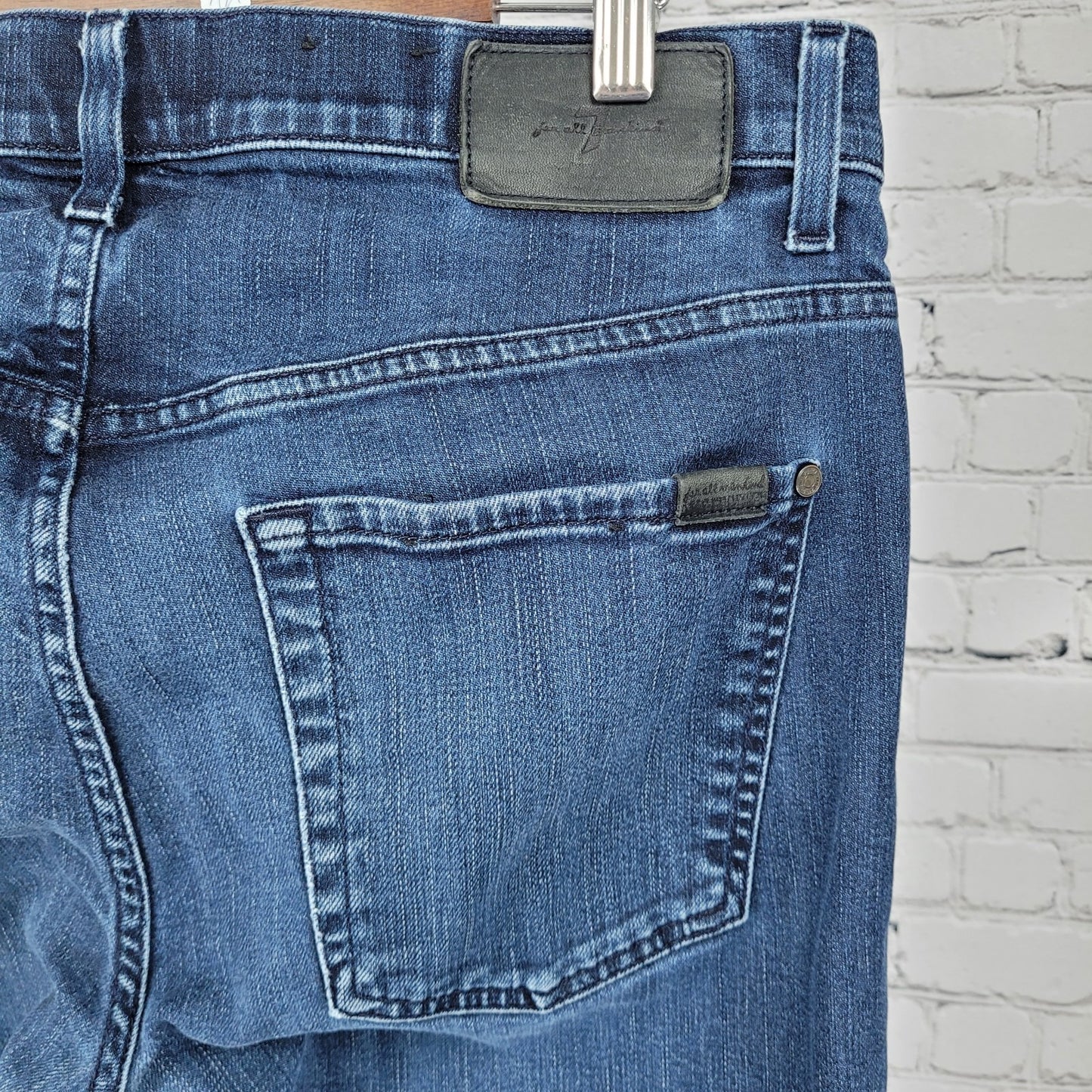 7 For All Mankind Blue Denim The Straight Luxe Performance Jeans Size 33 (33x33)
