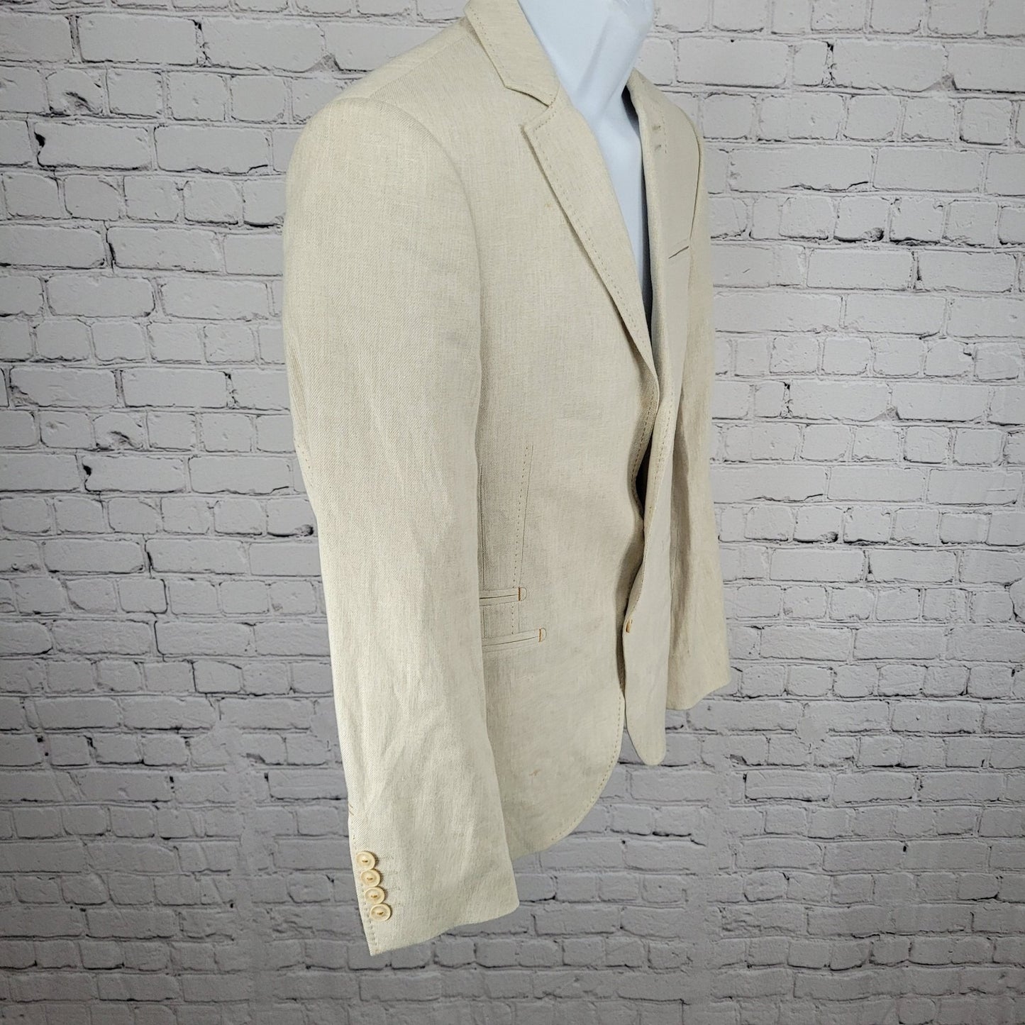 Zara Man Denim Couture Ivory 2 Button Notch Blazer Sport Coat Size 36