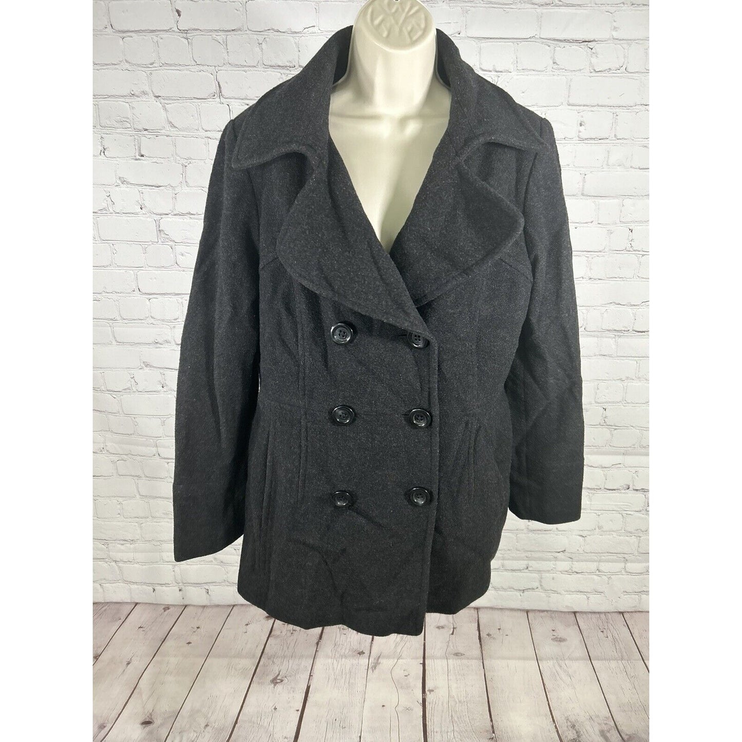London Fog Black Wool Blend Double Breasted Women’s Peacoat Jacket Size Medium M
