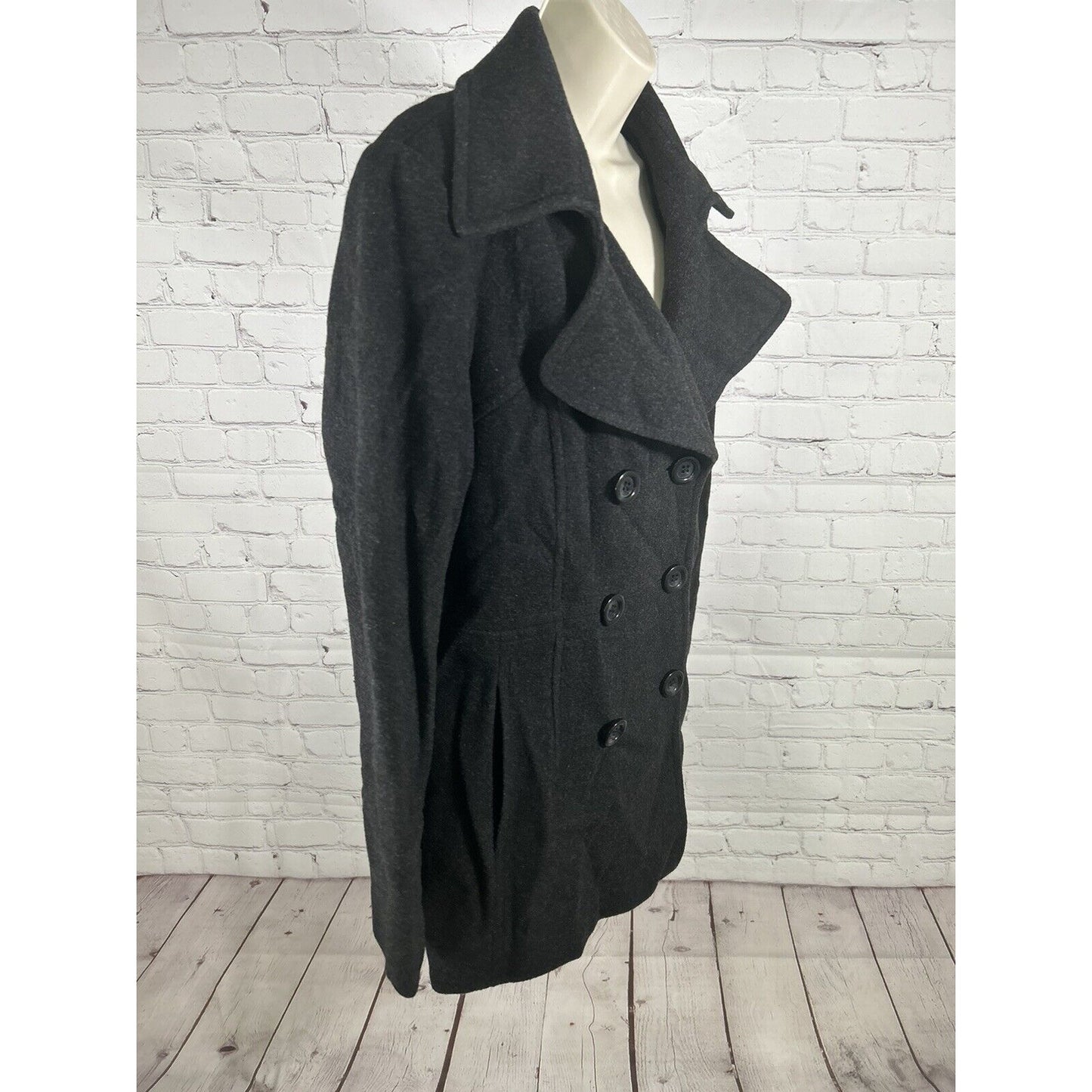 London Fog Black Wool Blend Double Breasted Women’s Peacoat Jacket Size Medium M