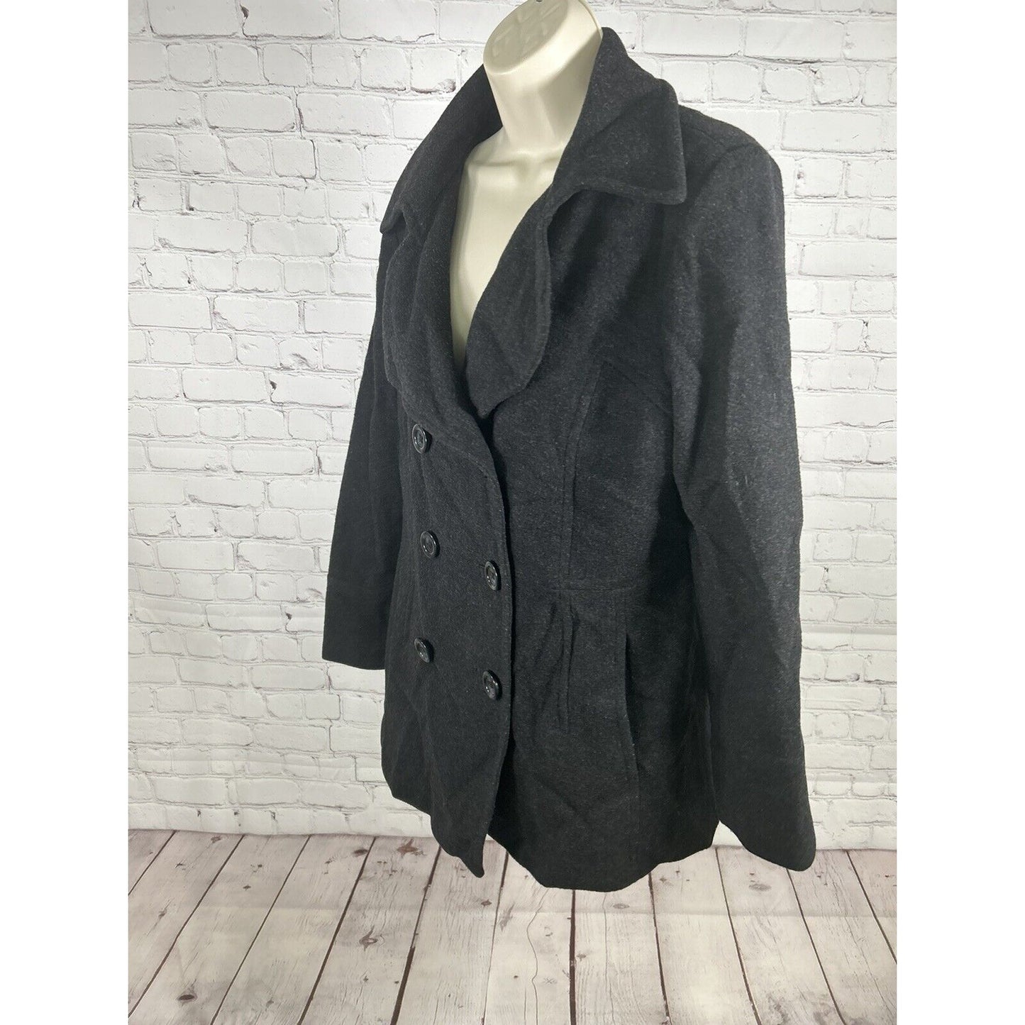 London Fog Black Wool Blend Double Breasted Women’s Peacoat Jacket Size Medium M