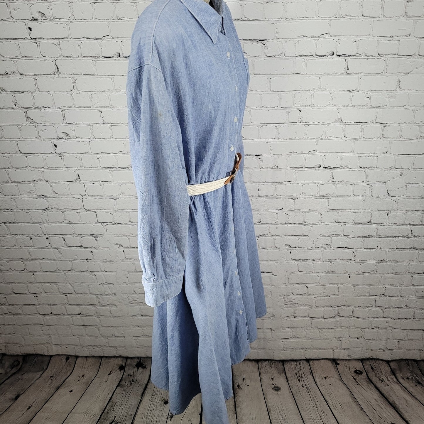 VTG Neiman Marcus Blue Chambray Belted A Line Shirt Dress USA Made Size 14