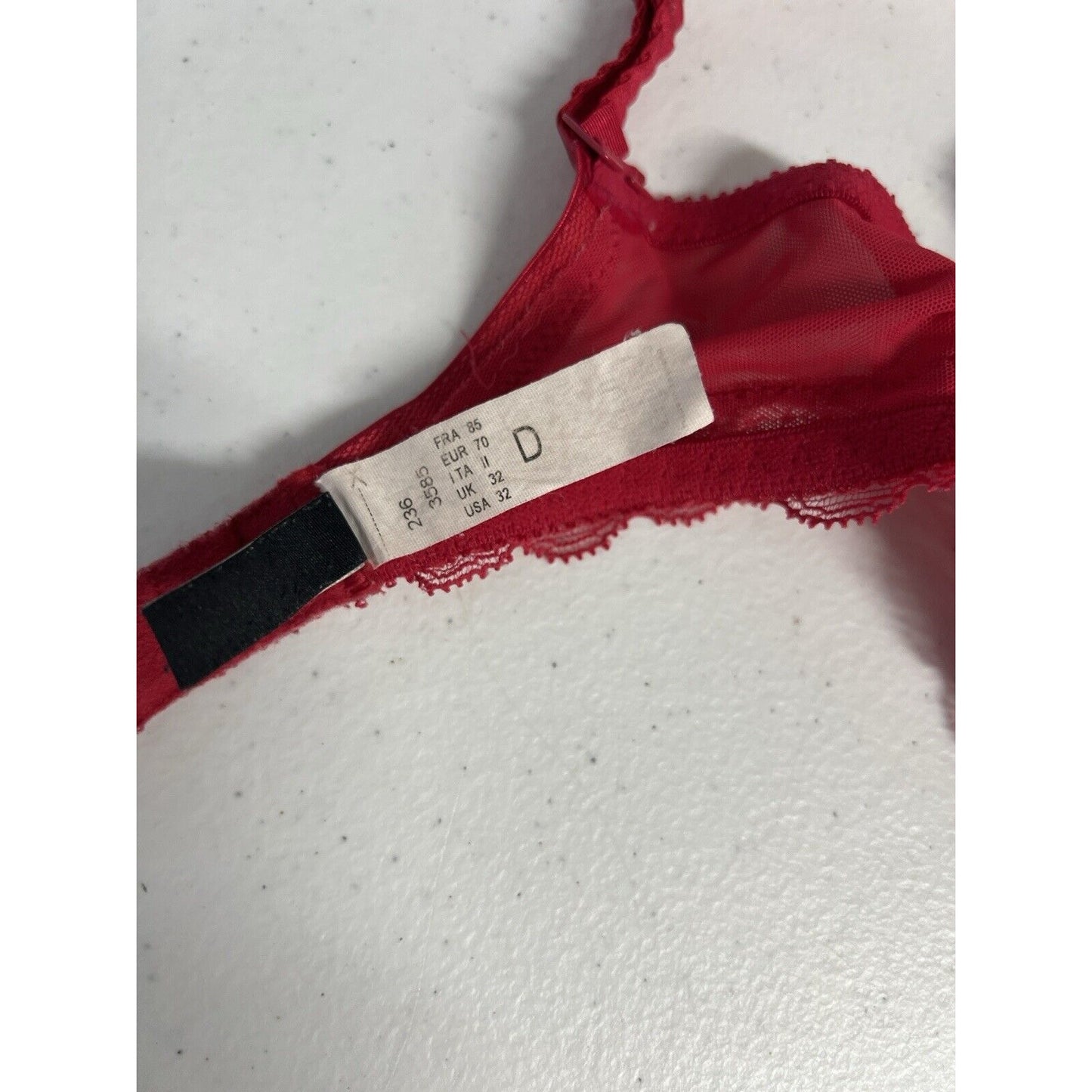 Chantelle Red Full Unlined Lace Underwired Bra Ruffled Straps Rhinestones 32D