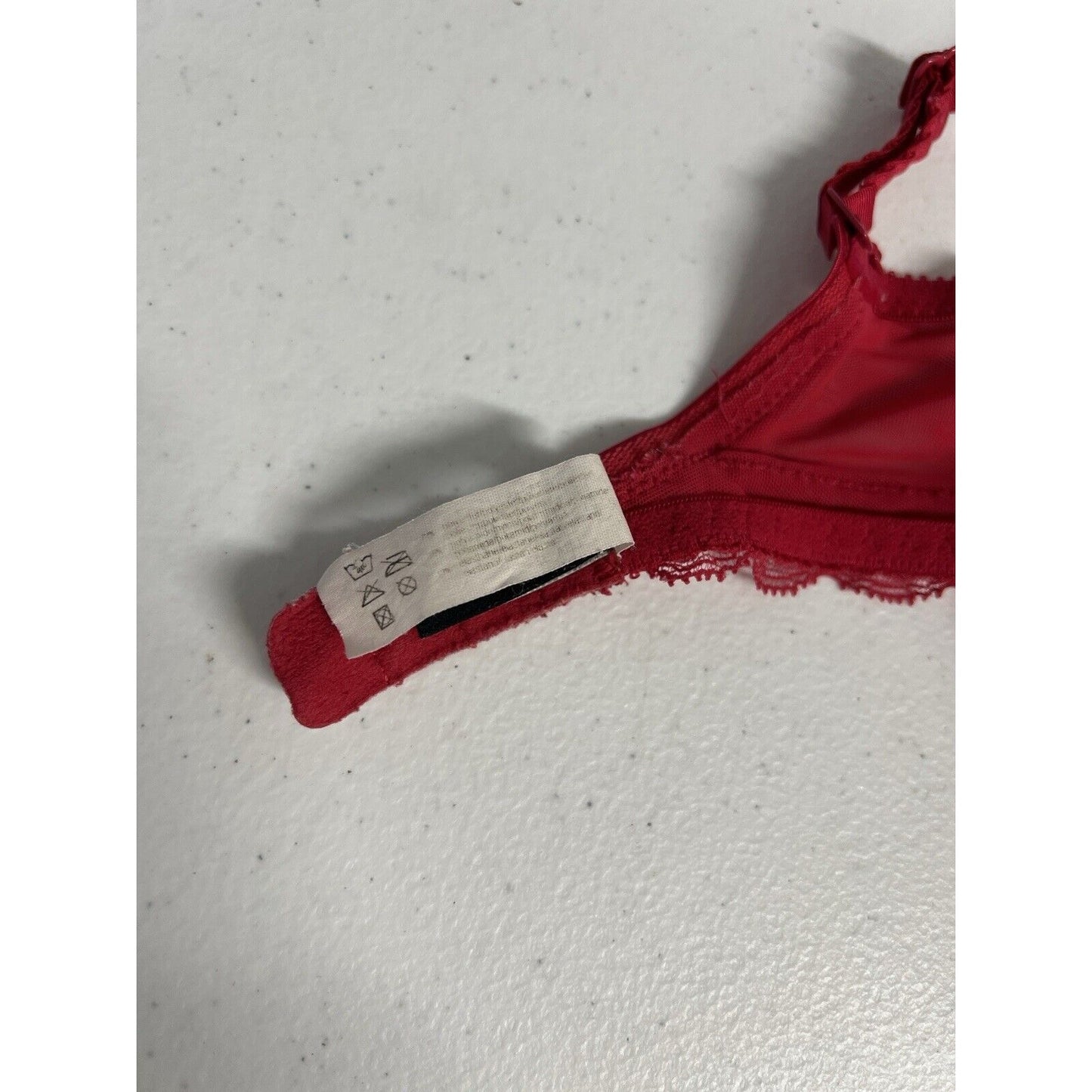 Chantelle Red Full Unlined Lace Underwired Bra Ruffled Straps Rhinestones 32D